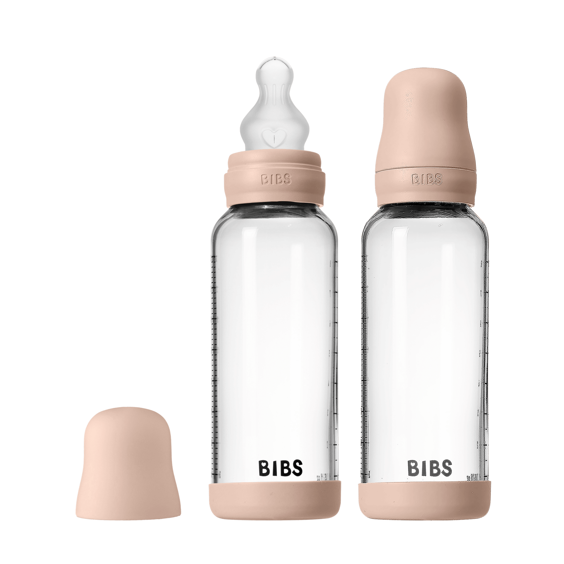 Glass Baby Bottle Round Silicone Medium Flow Blush 240 ml 2-pack