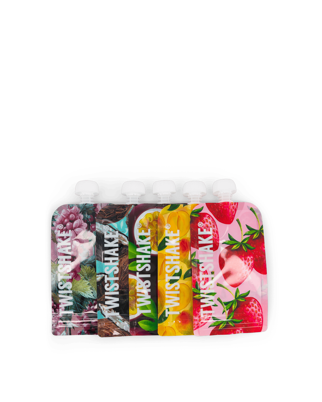 Twistshake 5x Squeeze Bag 220ml Mango Passion Fruit Strawberry Grape Coconut
