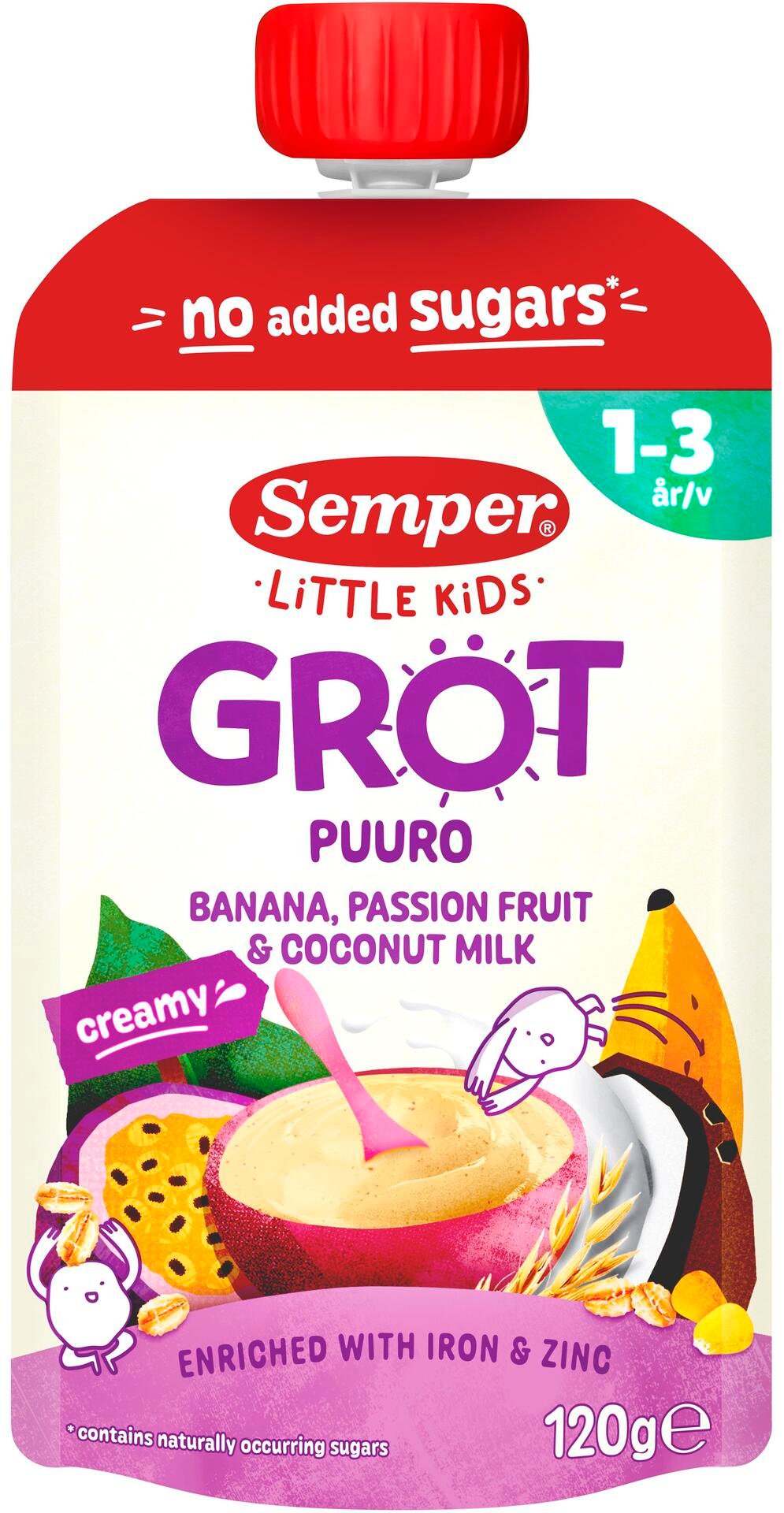 Köp Semper Gröt Passionsfrukt Banan Kokos 1-3 år 120 g | Apohem