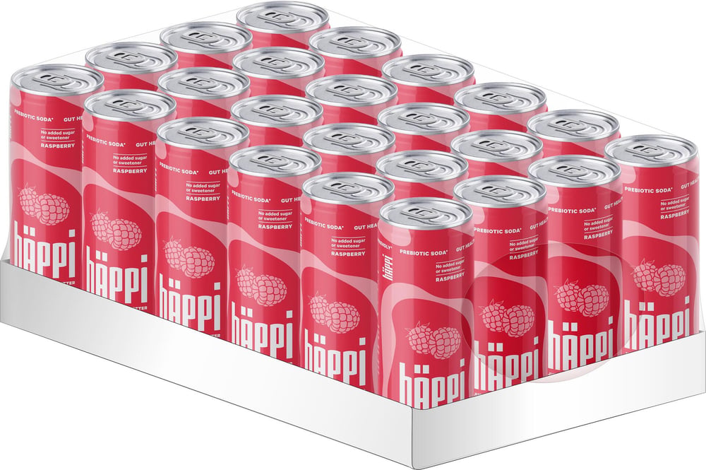 Köp hÄppi Prebiotisk Läsk Hallon 330 ml 24 st | Apohem