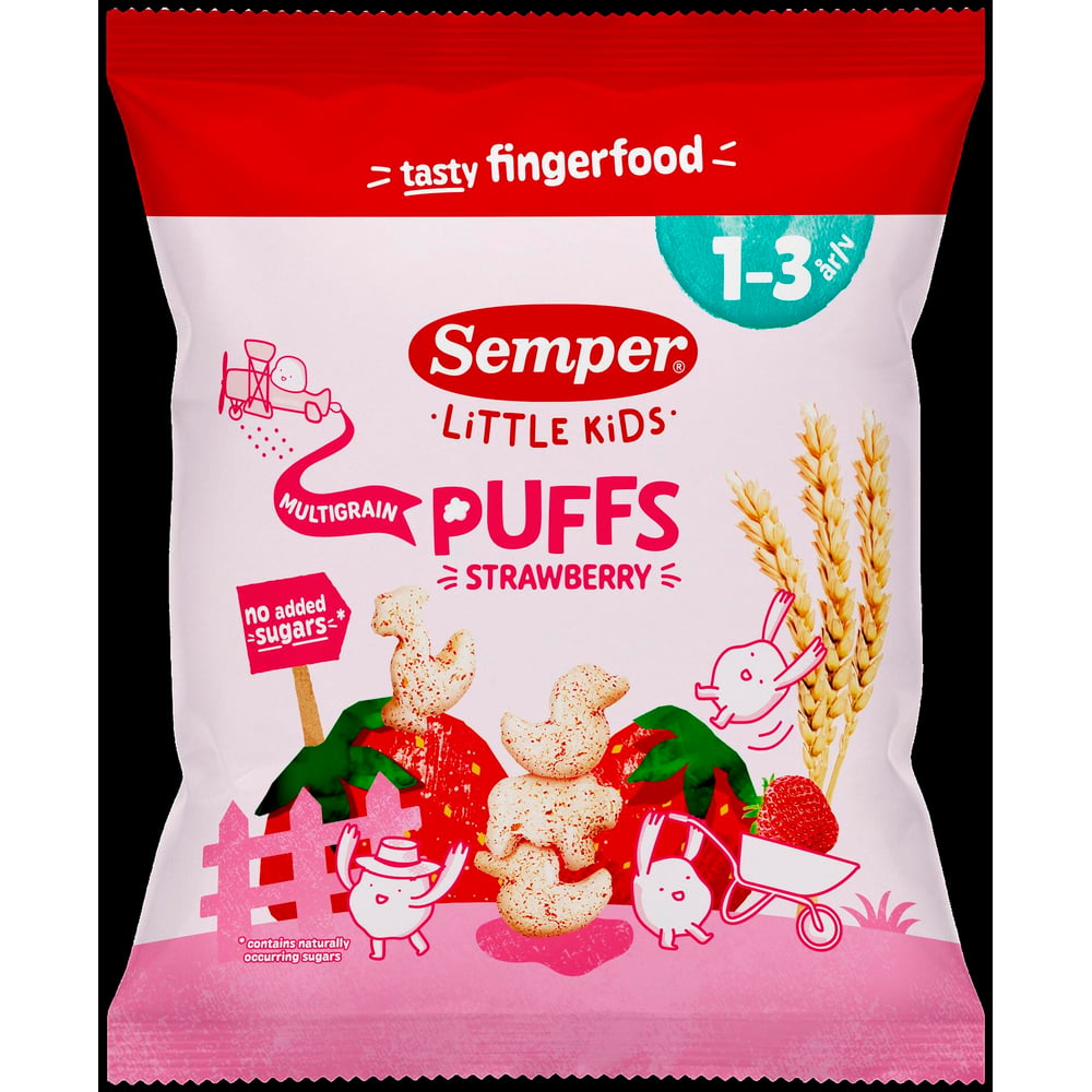 Köp Semper Multigryn Puffs Jordgubb 1-3 år 18 g | Apohem