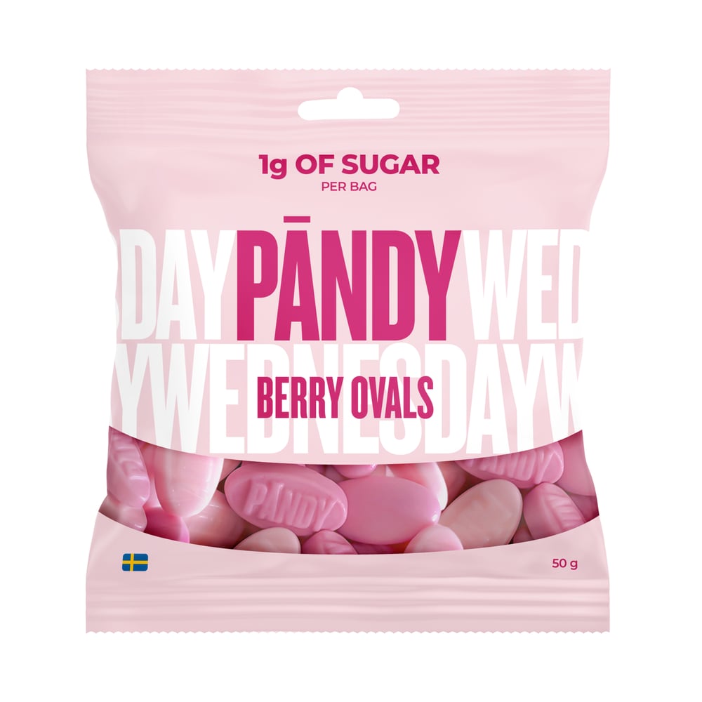 Pändy Raspberry Köp Pändy Berry Ovals 50 g | Apohem
