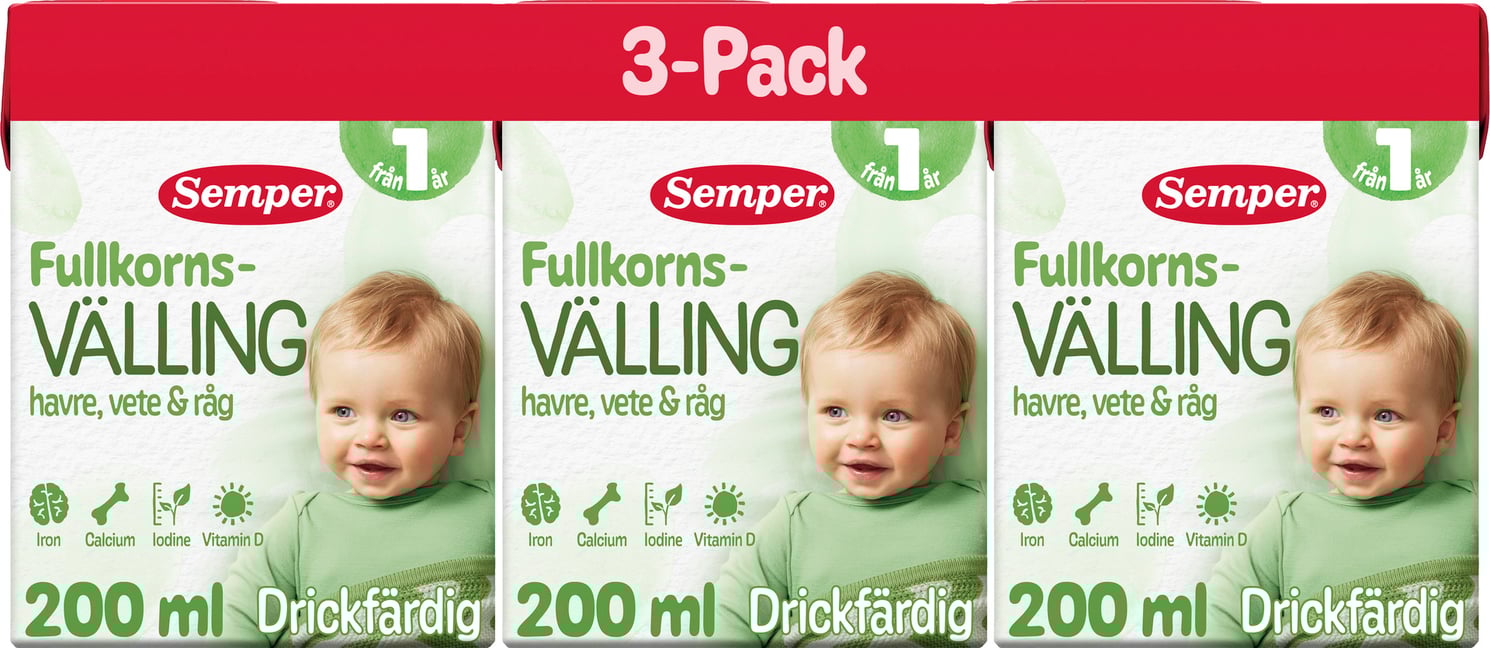 Semper Fullkornsvälling 1 år Drickfärdig 3 x 200 ml