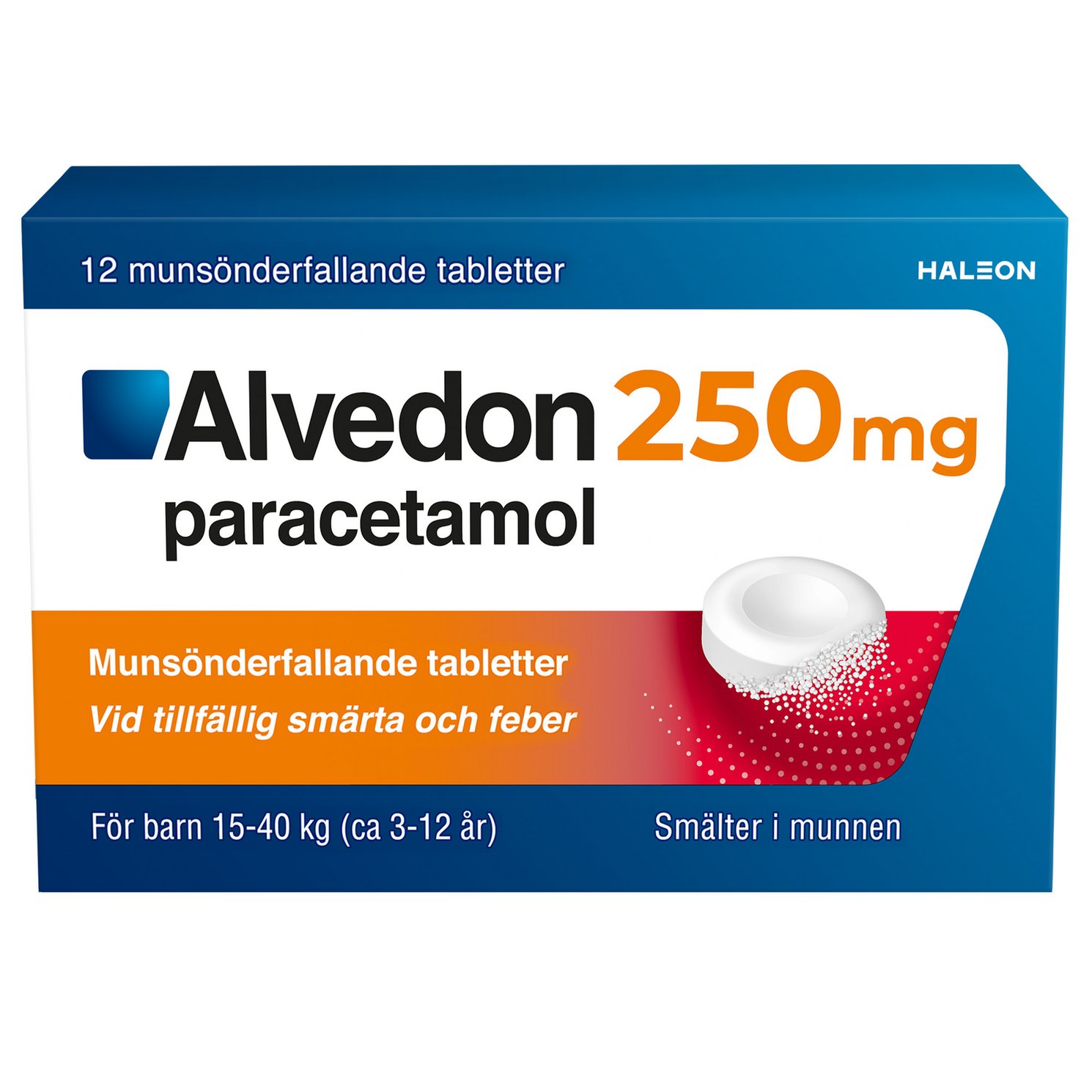 Alvedon 250 mg paracetamol  (15-40 kg) Munsönderfallande Tabletter 12 st