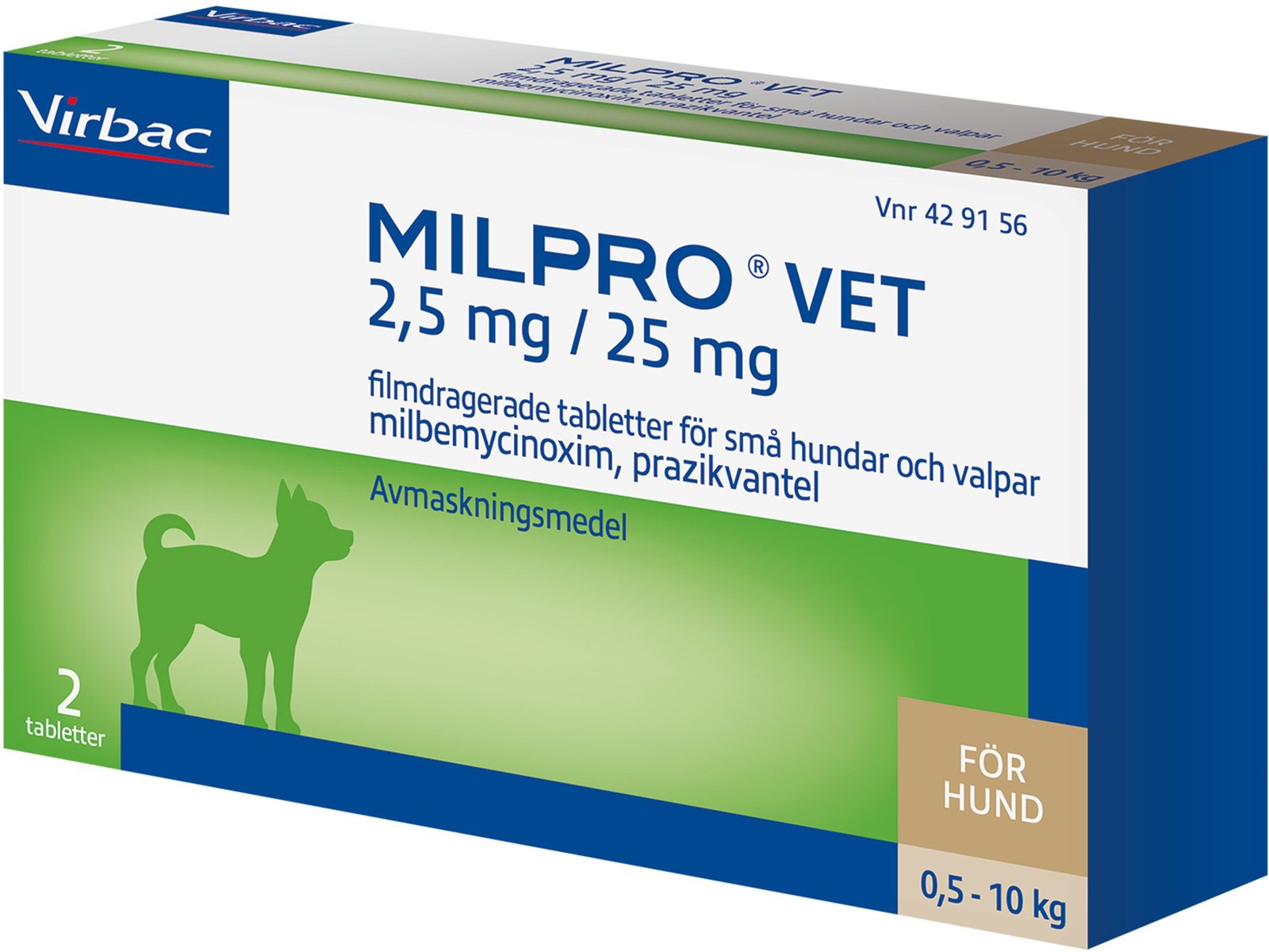 Virbac Milpro Vet 2,5mg/25 mg Avmaskningsmedel för små hundar & valpar 2 tabletter