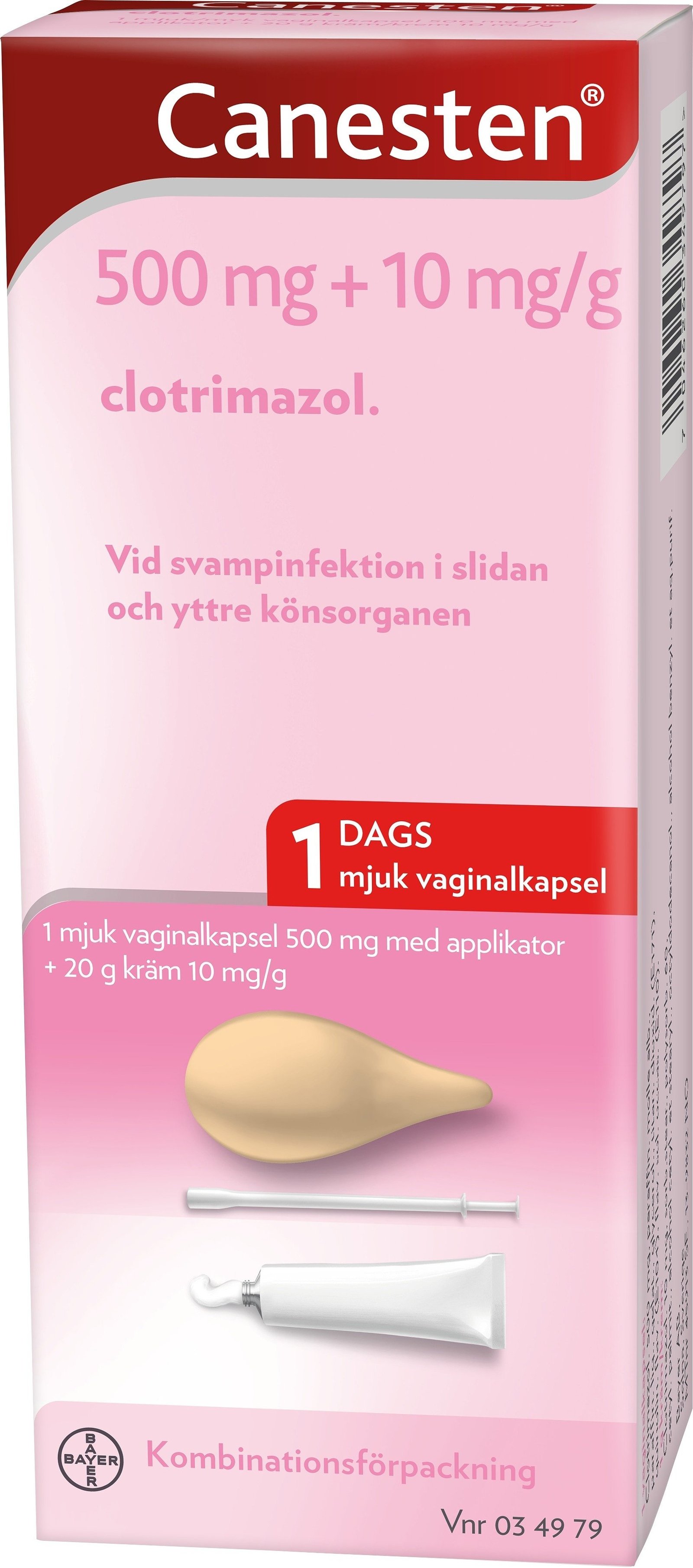 Kombinationsförpackning Mjuk Vaginalkapsel 500mg 1 st + 20g Vaginalkräm 10mg/g