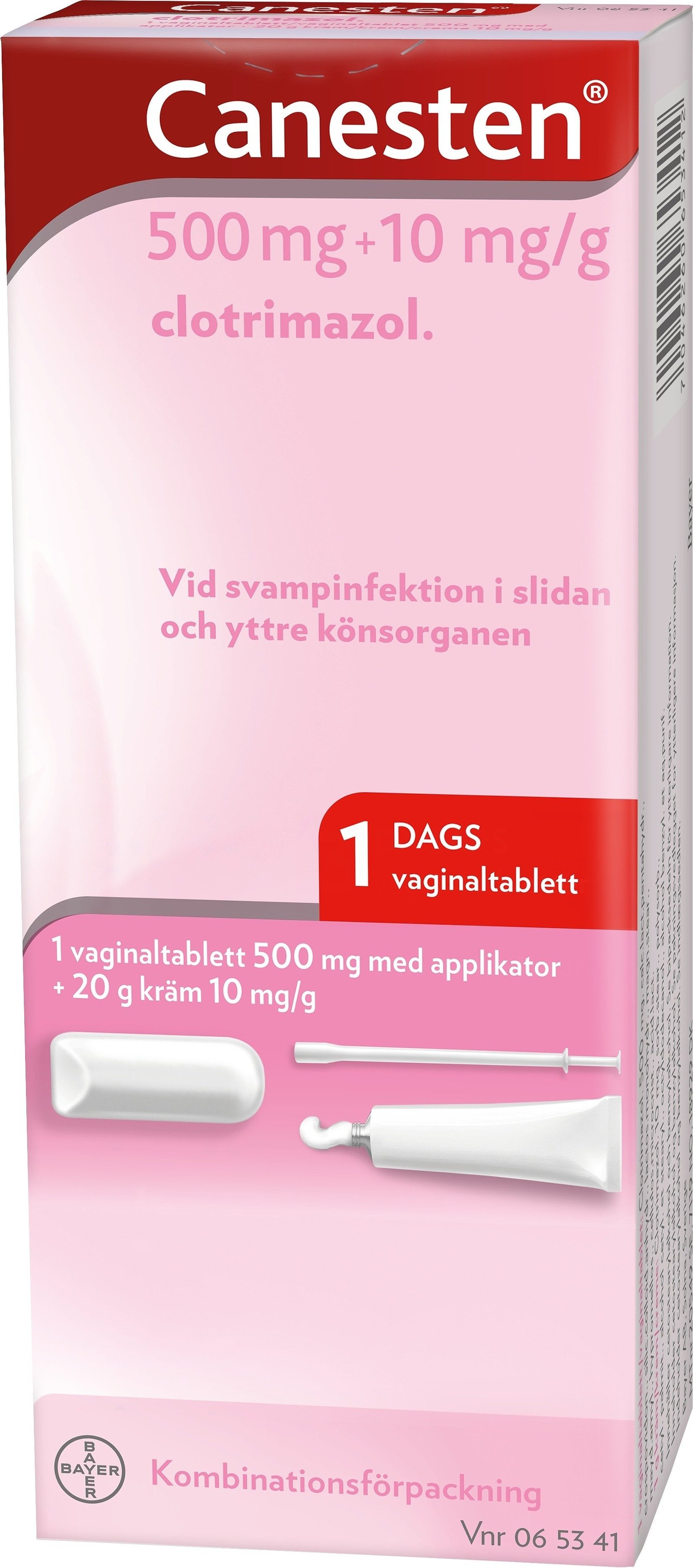 Kombinationsförpackning Vaginaltablett 500 mg 1 st + 20 g Kräm10 mg/g