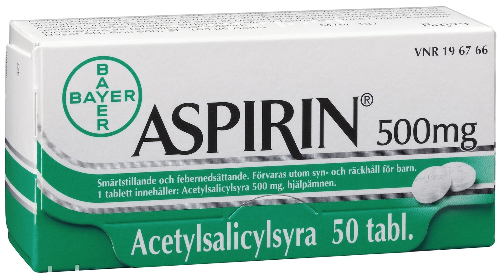 Aspirin 500 mg Acetylsalicylsyra 50 tabletter