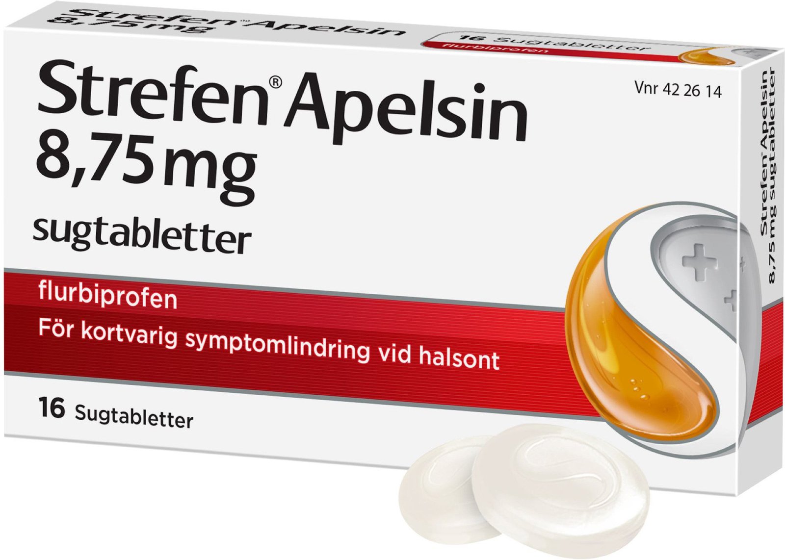 Strefen Apelsin 8,75 mg flurbiprofen 16 sugtabletter