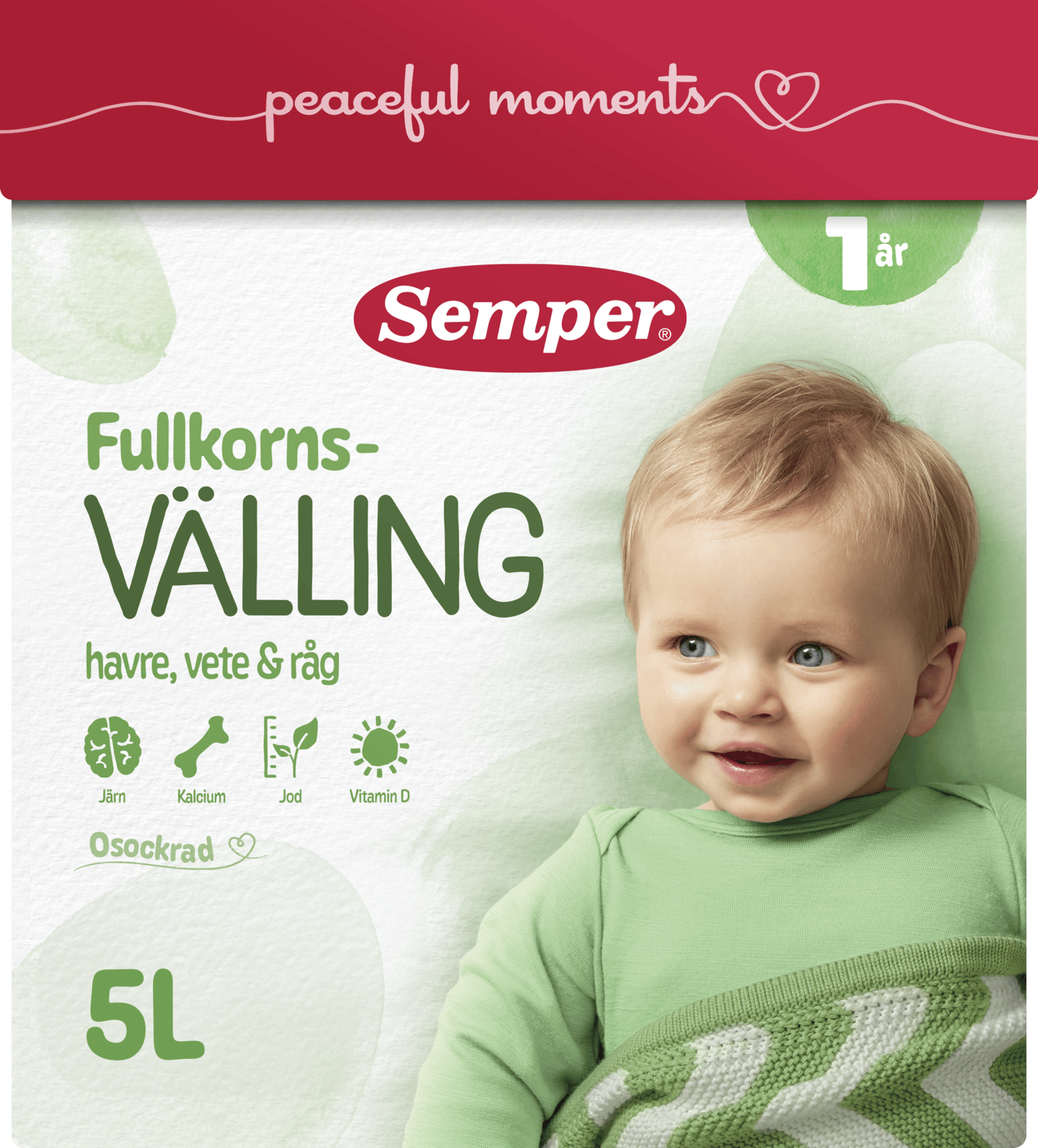 Semper Fullkornsvälling havre, vete & råg 1 år 5 liter 725 g