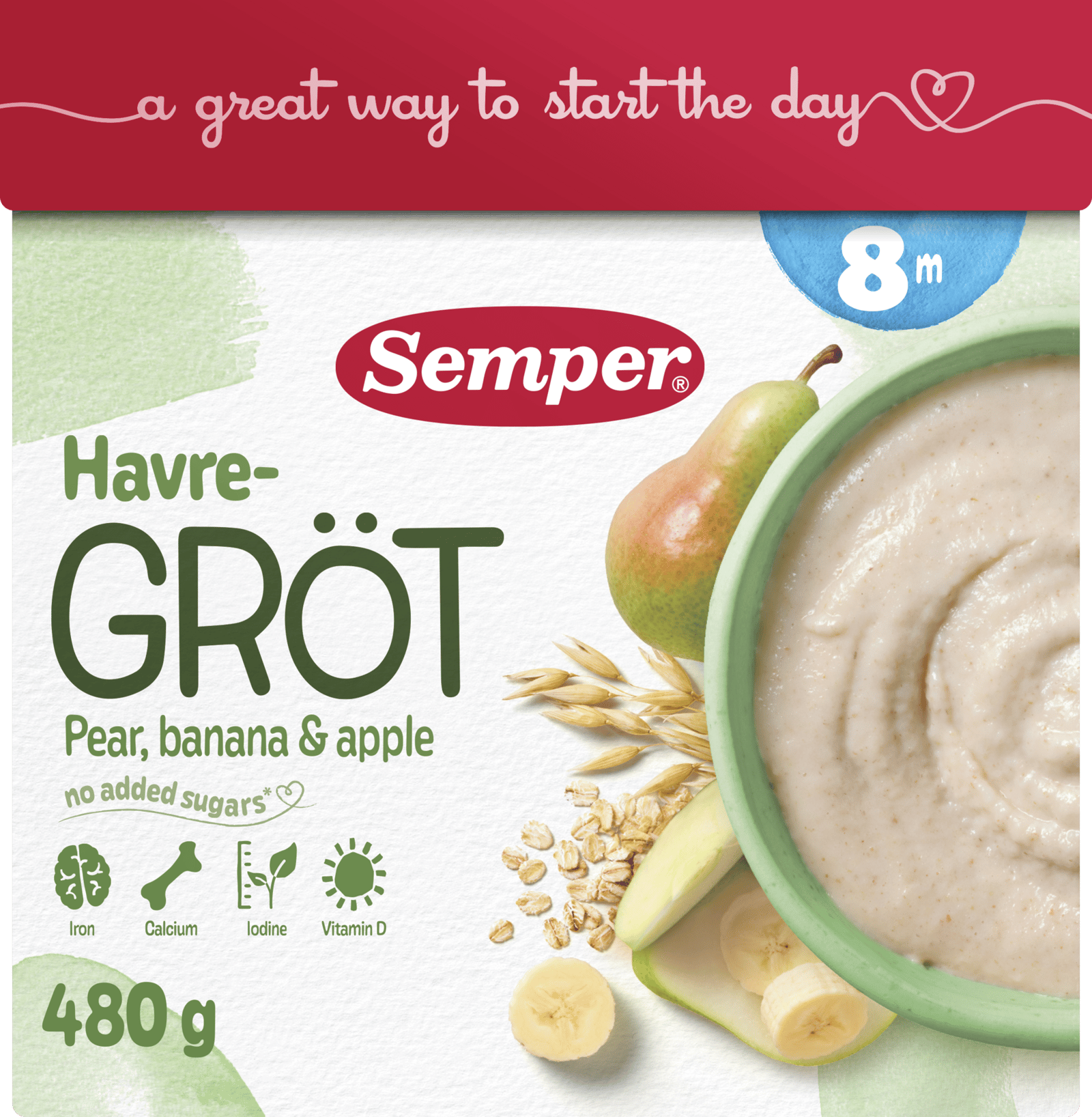 Semper Havregröt päron, banan & äpple från 8 månader 480 g