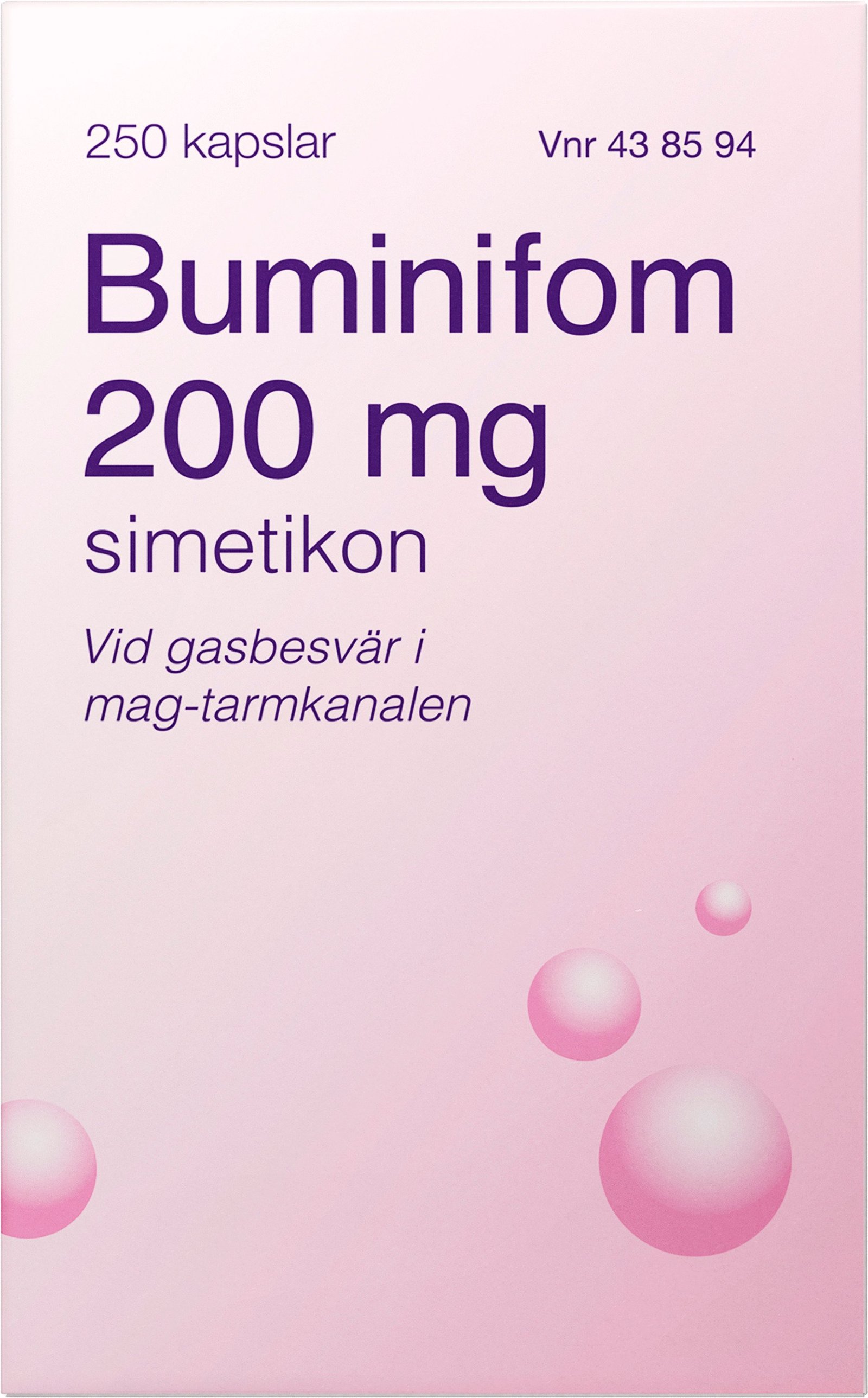Buminifom Vid Gasbesvär 200 mg 250 kapslar