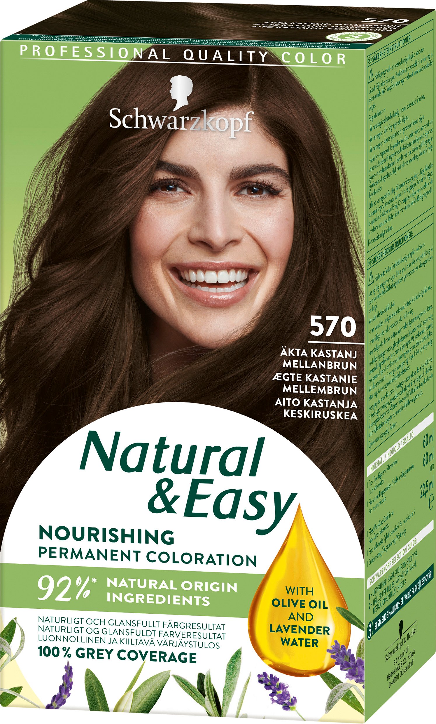 Schwarzkopf Natural & Easy 570 Äkta Kastanj Mellanbrun 1 st