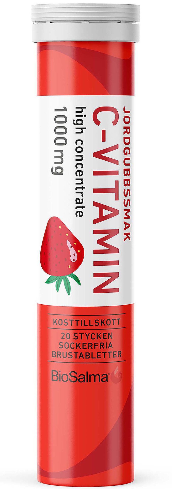 BioSalma C-vitamin 1000 mg Jordgubbssmak 20 brustabletter