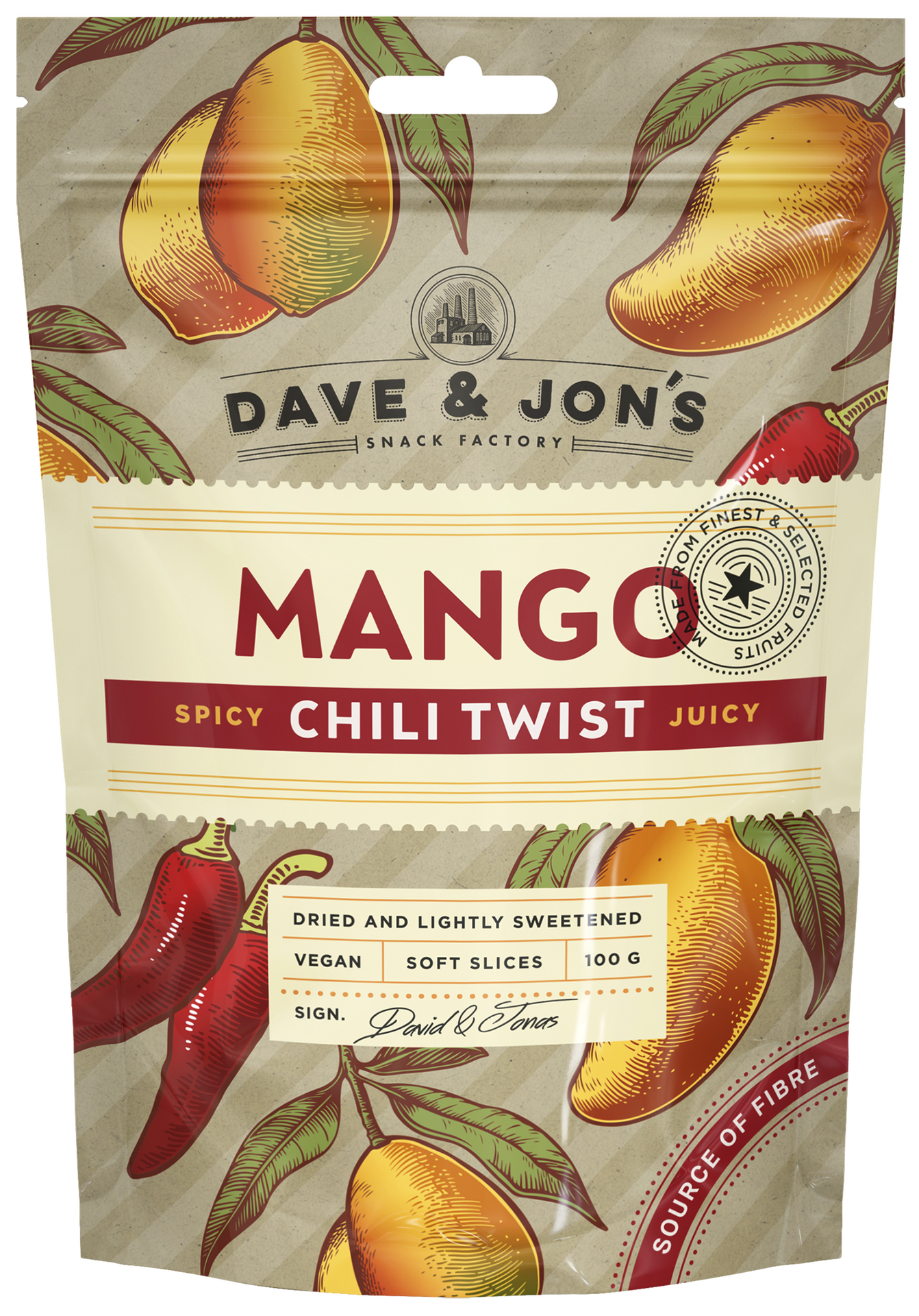 Dave & Jon's Torkad Mango med Chili Twist 100 g
