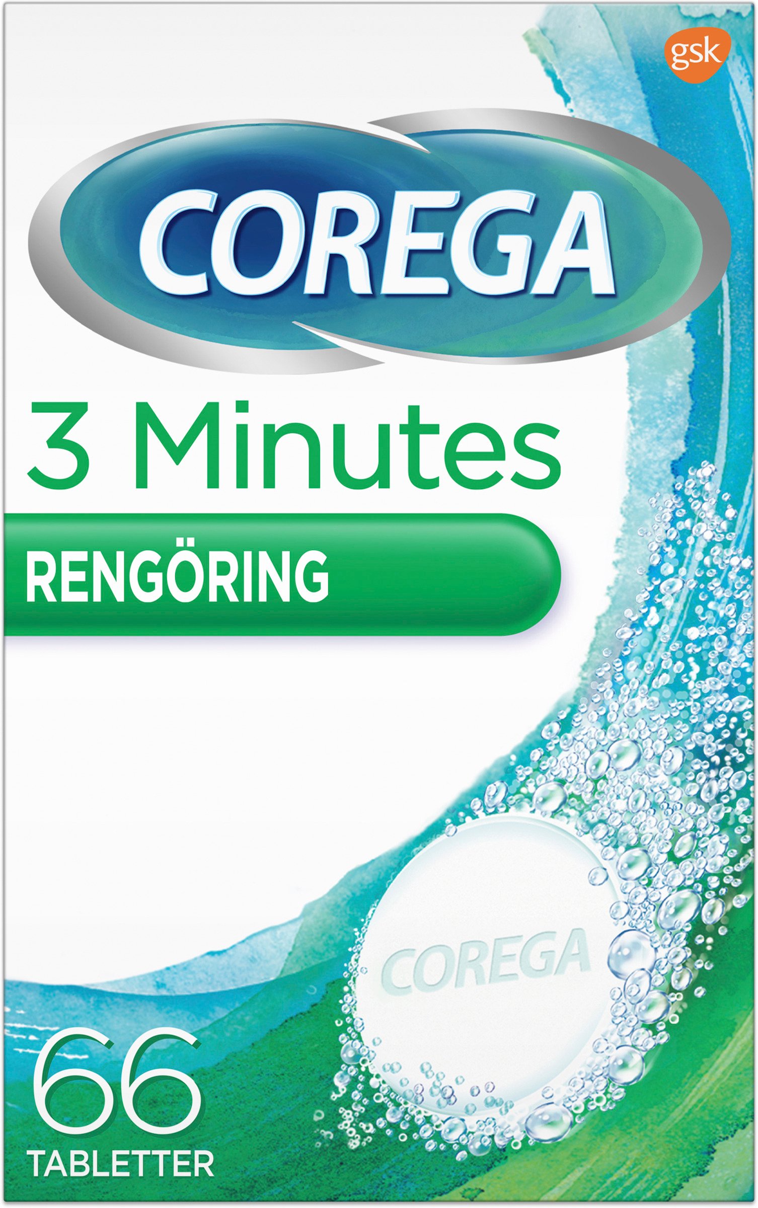 Corega 3 Minutes Protesrengöring 66 tabletter