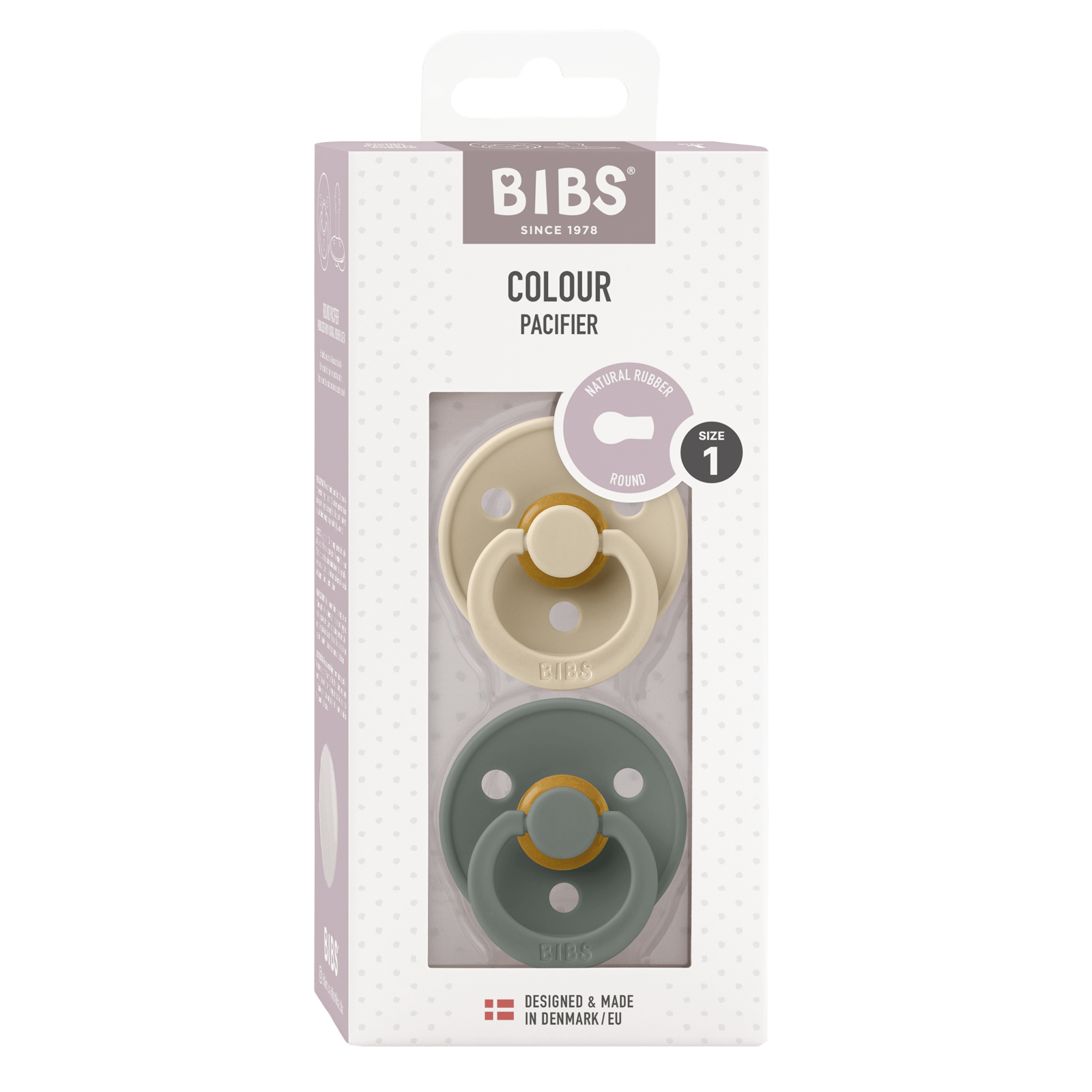 BIBS Colour Latex Size 1 Round Vanilla/Pine 2 st