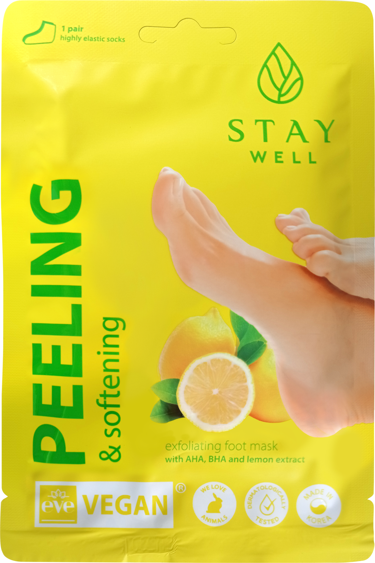STAY Well Peeling & Softening Foot Mask Lemon 1 par
