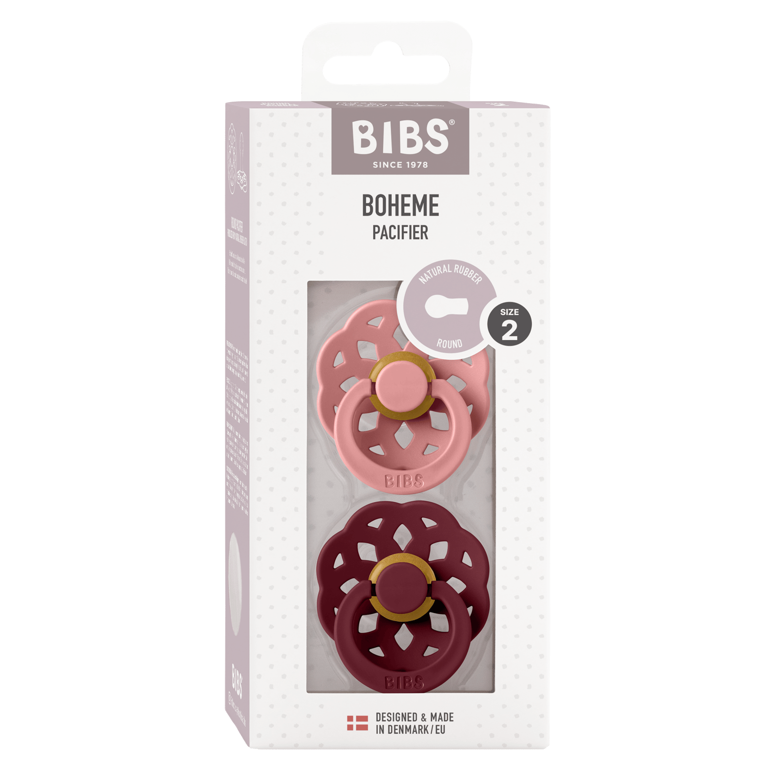BIBS Boheme Latex Size 2 Round Dusty Pink/Elderberry 2 st