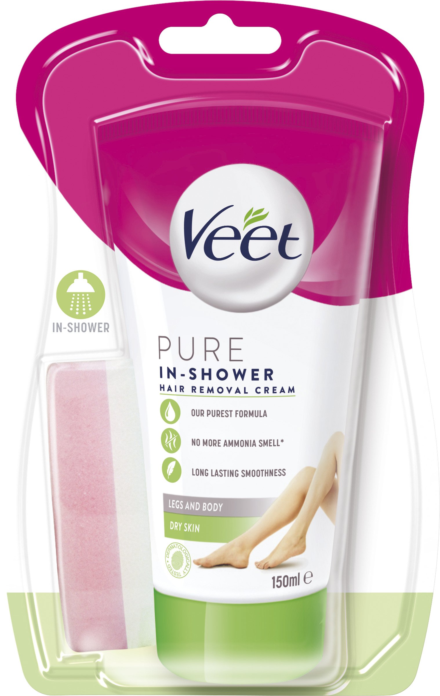 Veet Pure In Shower Hair Removal Cream Legs & Body Dry Skin 150 ml