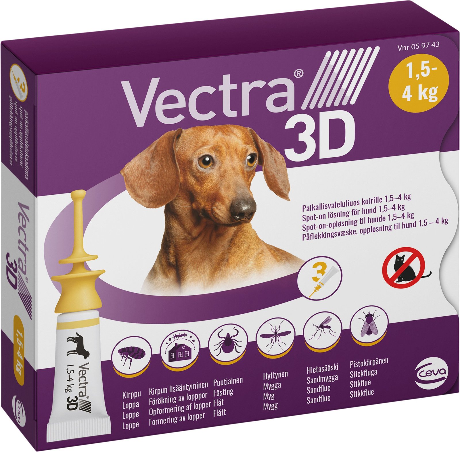 Vectra 3D Hund 1,5-4 kg Spot-on lösning 3 x 0,8 ml
