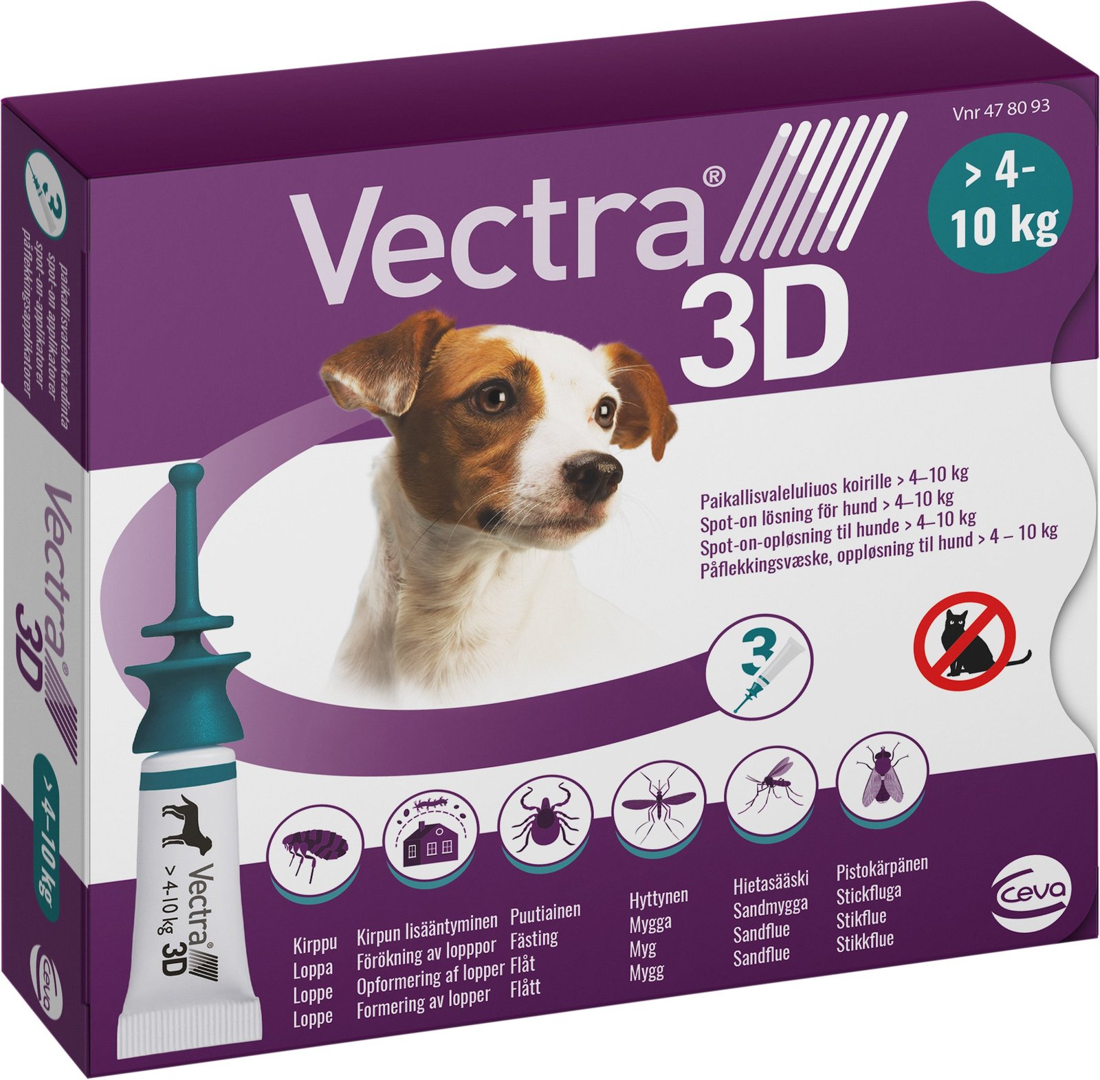 Vectra 3D Hund 4-10 kg Spot-on lösning 3 x 1,6 ml