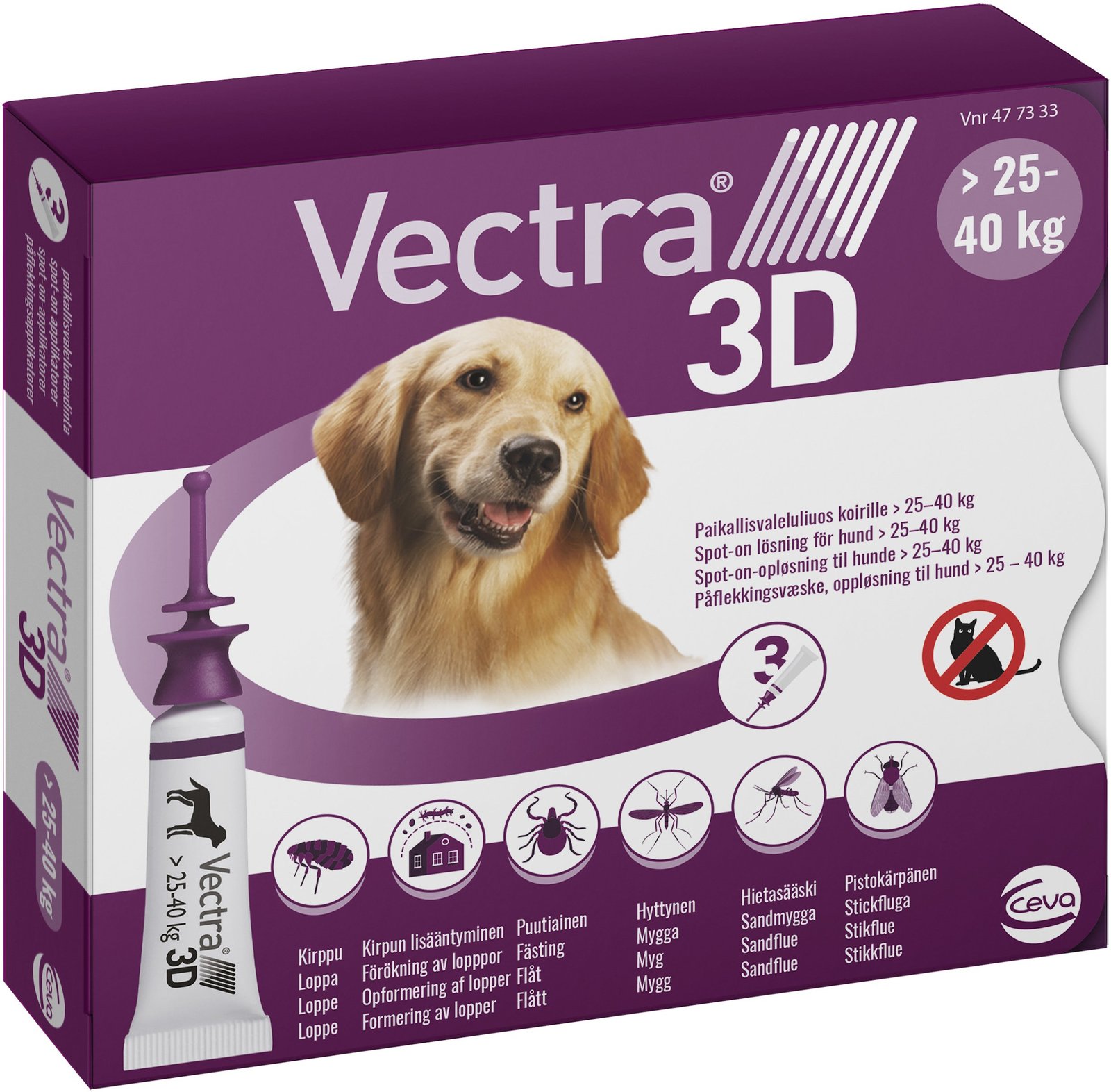 Vectra 3D Hund >25-40 kg Spot-on lösning 3 x 4,7 ml