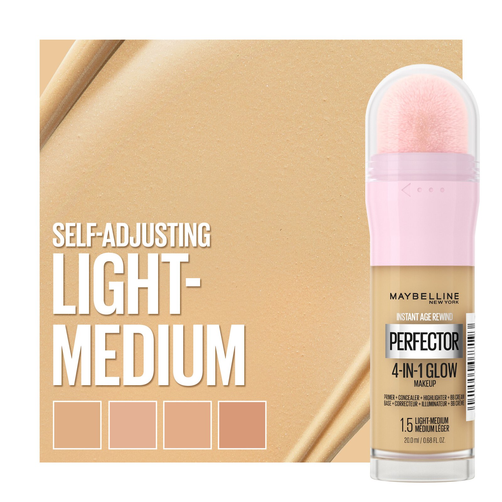 Maybelline New York Instant Perfector 4-in-1 Glow Makeup Foundation 1.5 Light Medium