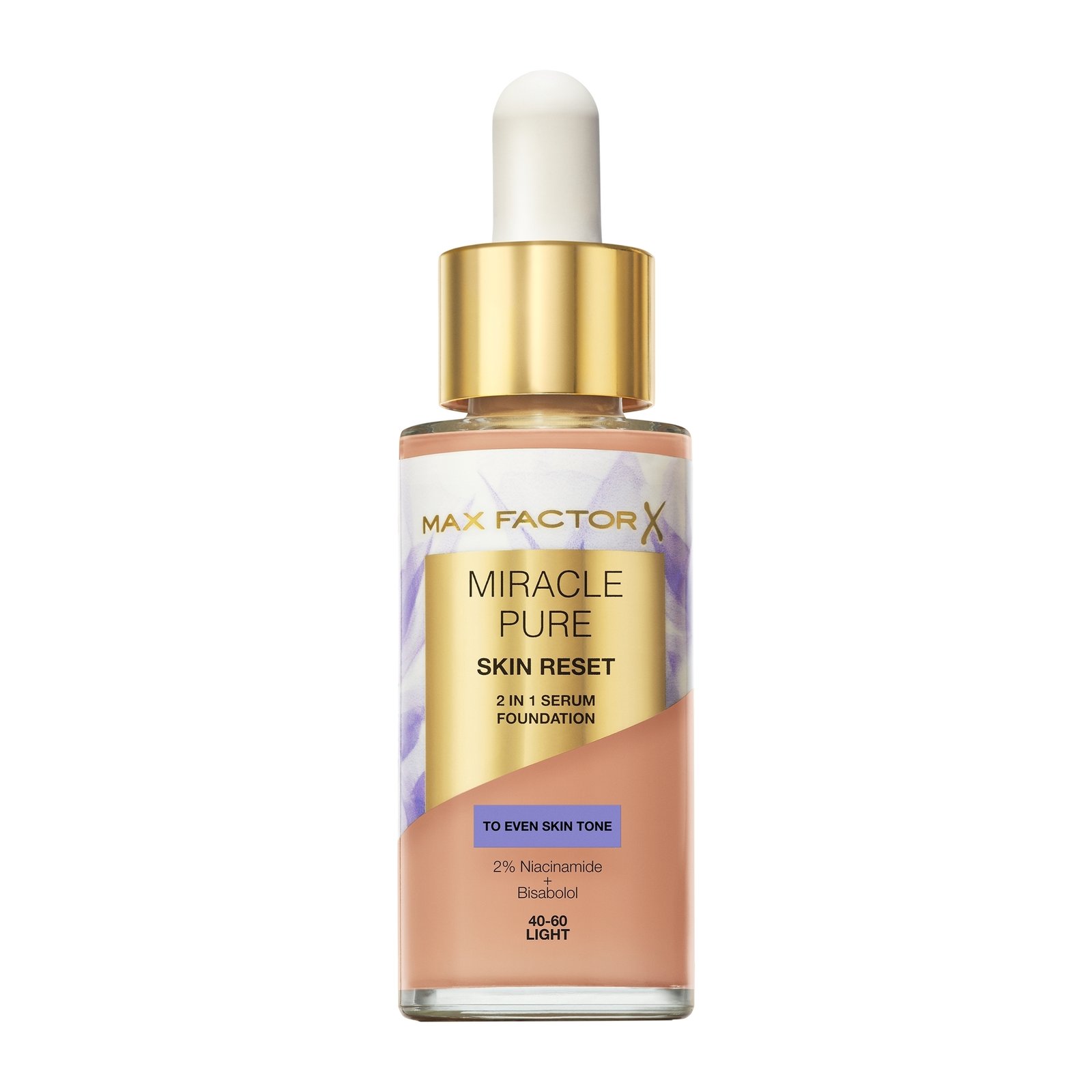 Max Factor Miracle Pure 2in1 Skin Reset Serum Foundation 40-60 Light, 30ml