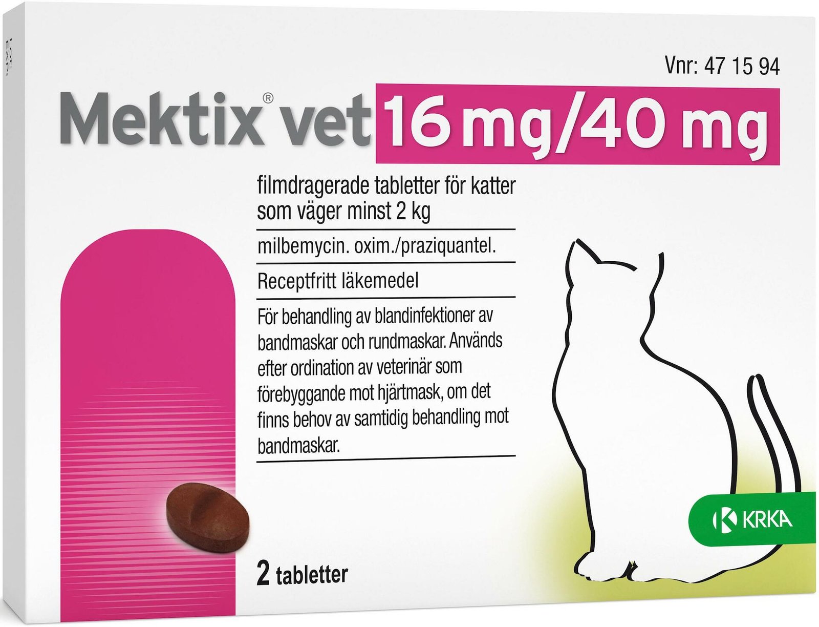 Mektix.Vet 16mg/40mg Avmaskning Katt (+2kg) 2 tabletter