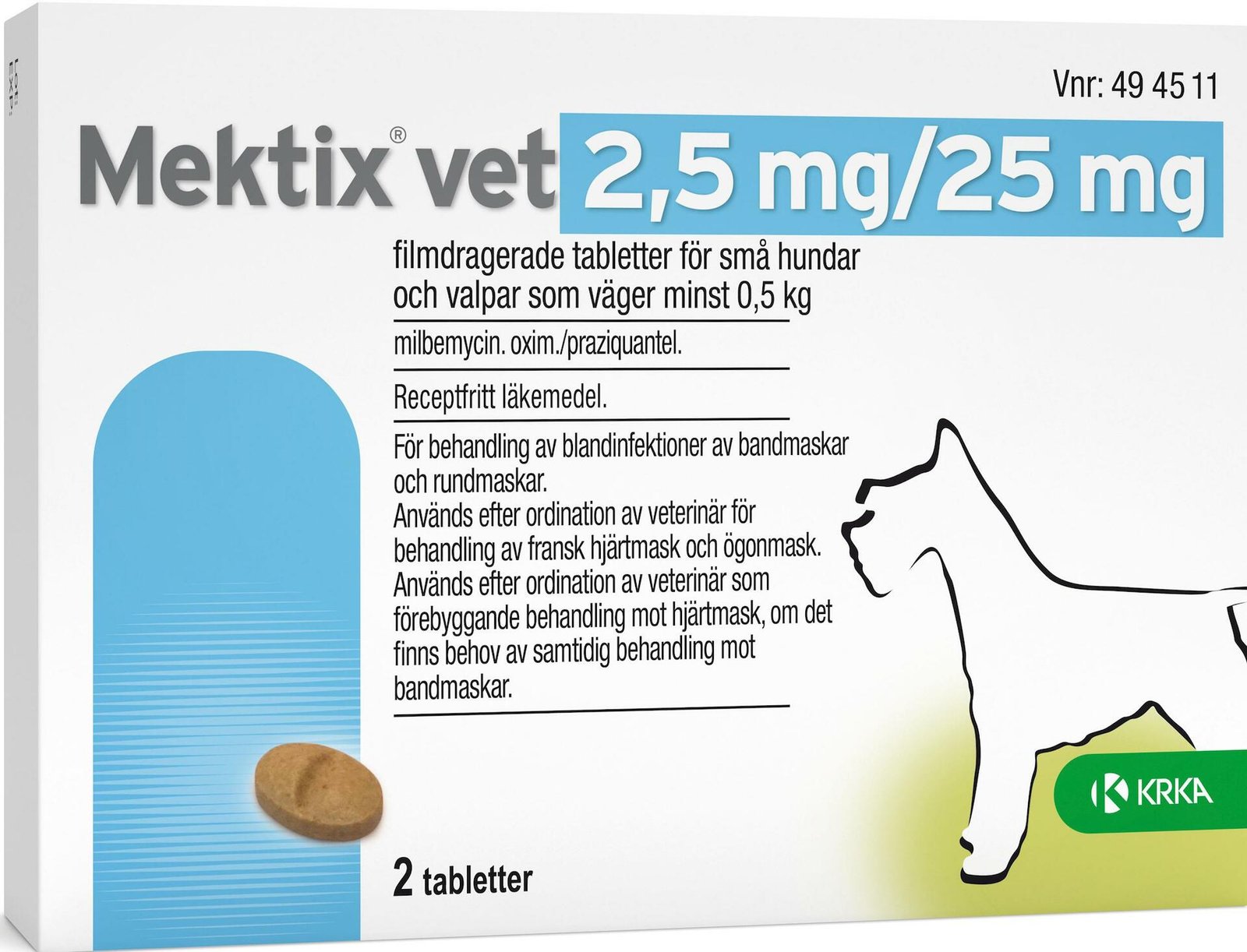 Mektix.Vet 2,5mg/25mg Avmaskning Hund (+0,5kg) 2 tabletter