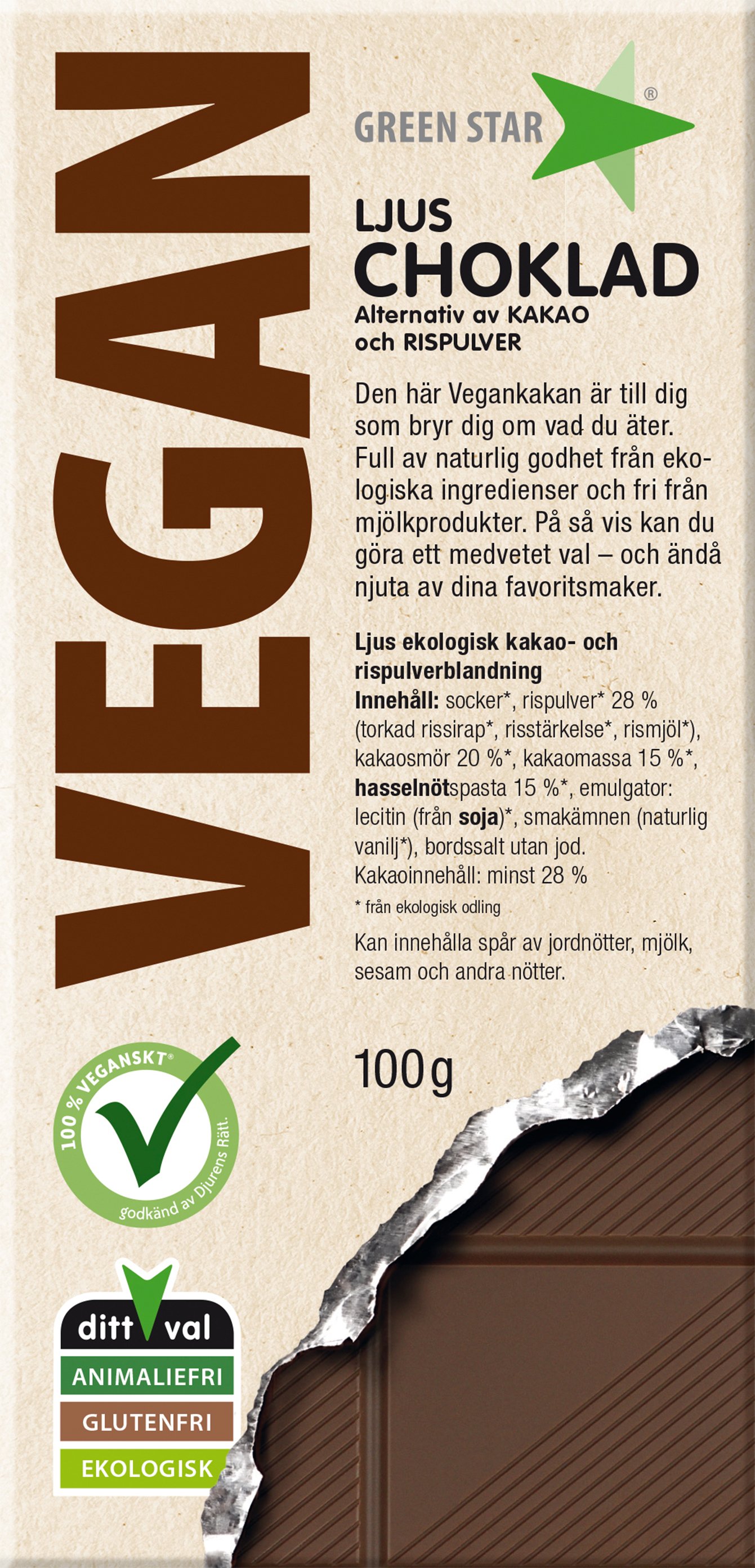 Green Star Vegan ljus choklad EKO 100 g