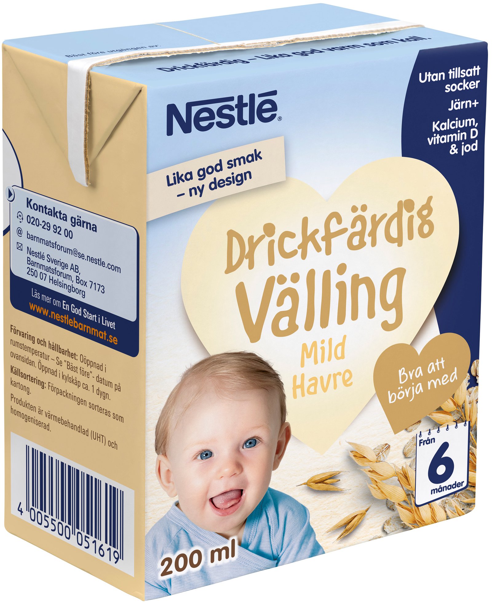 Nestlé Drickfärdig Välling Mild Havre 6 månader 200 ml