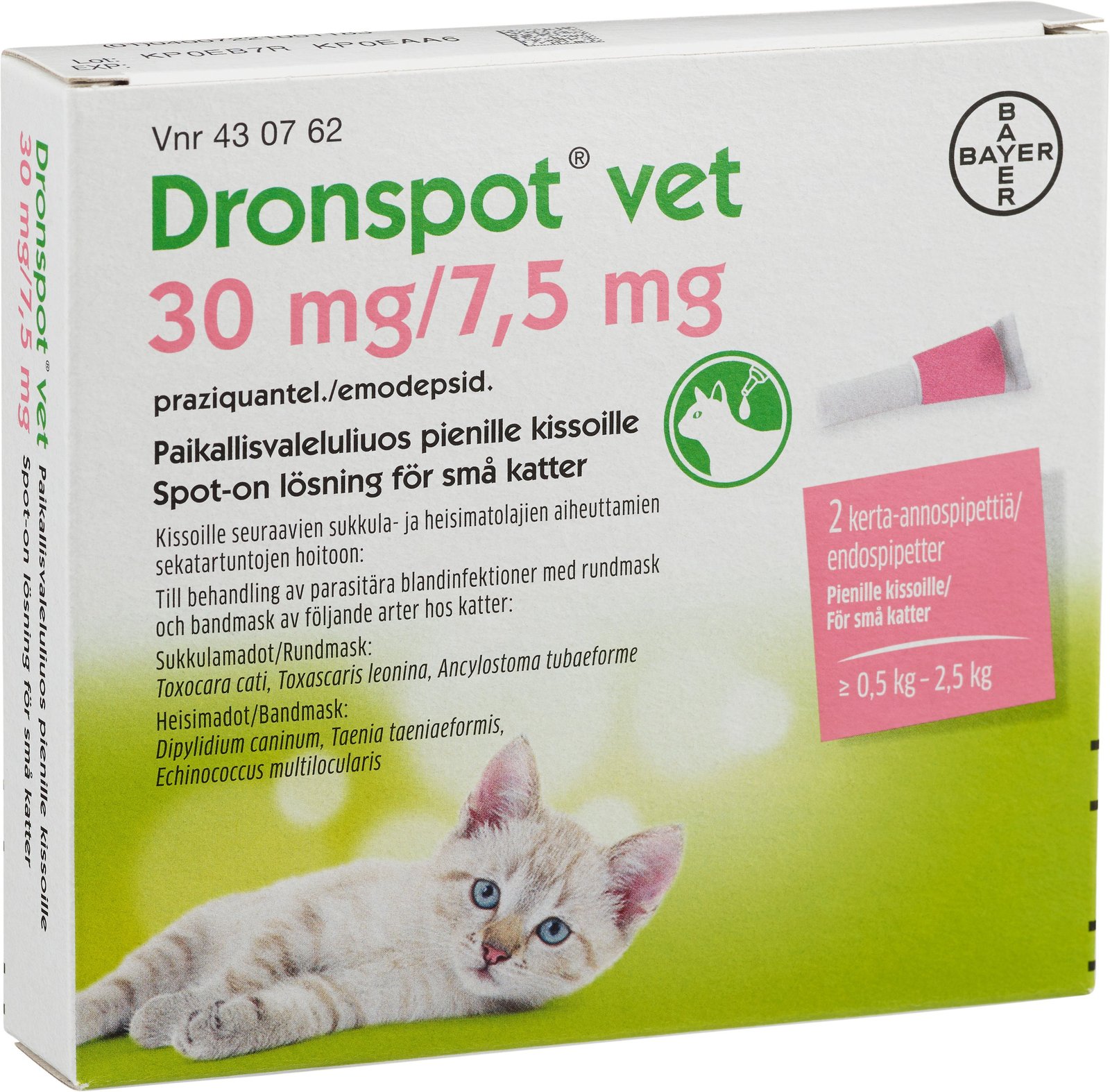 Dronspot Vet 30 mg/ 7,5 mg Spot-on lösning för små katter 2 x 0,35 ml