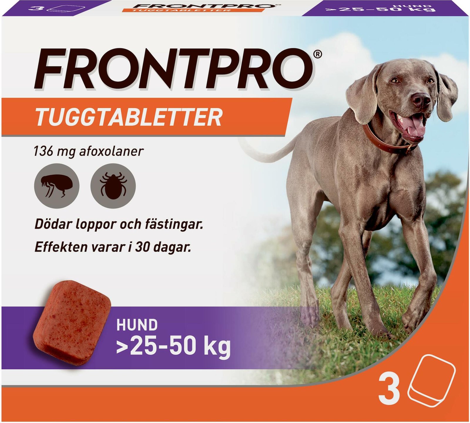 FRONTPRO Hund XL 25-50 kg 136 mg afoxolaner 3 tuggtabletter