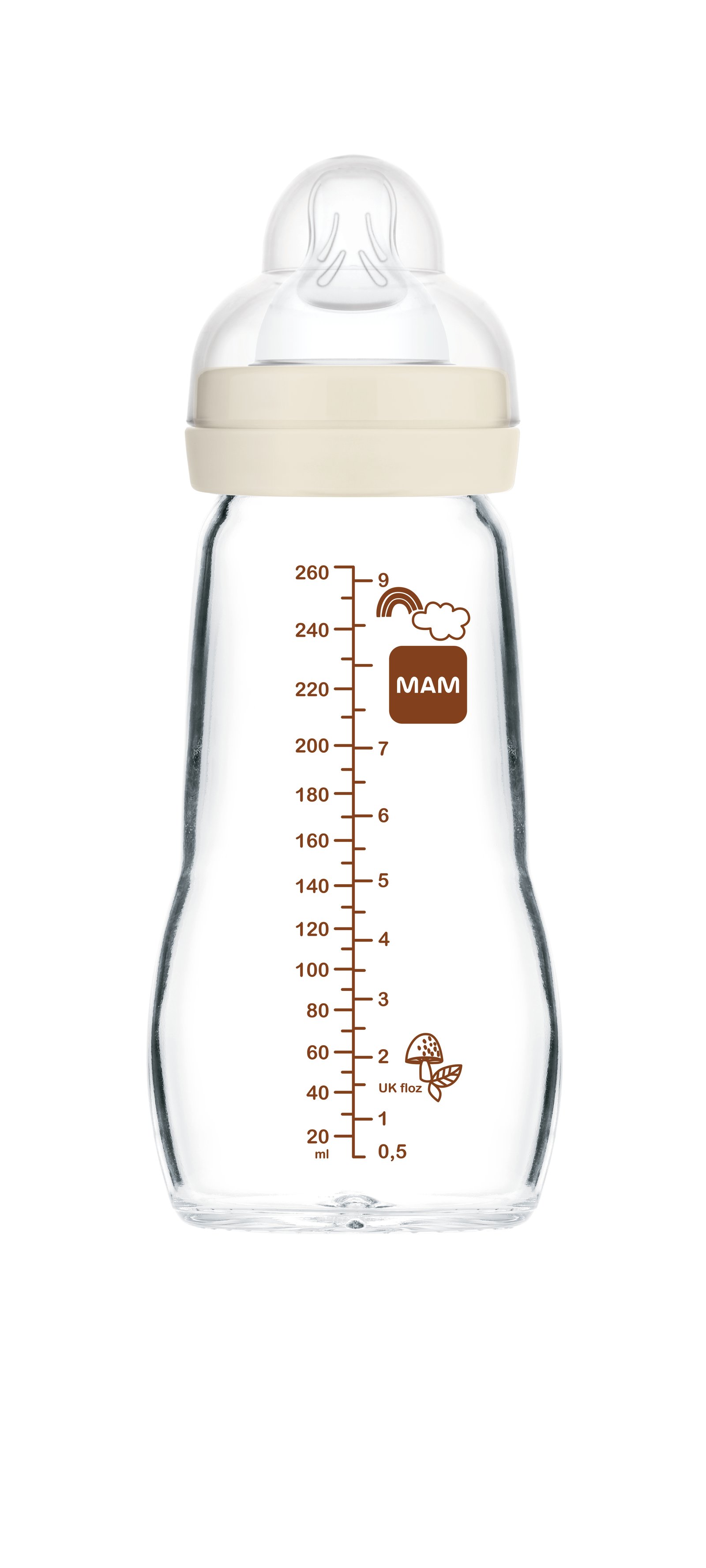 MAM Feel Good Nappflaska Glas 2+ Månader Neutral 260 ml
