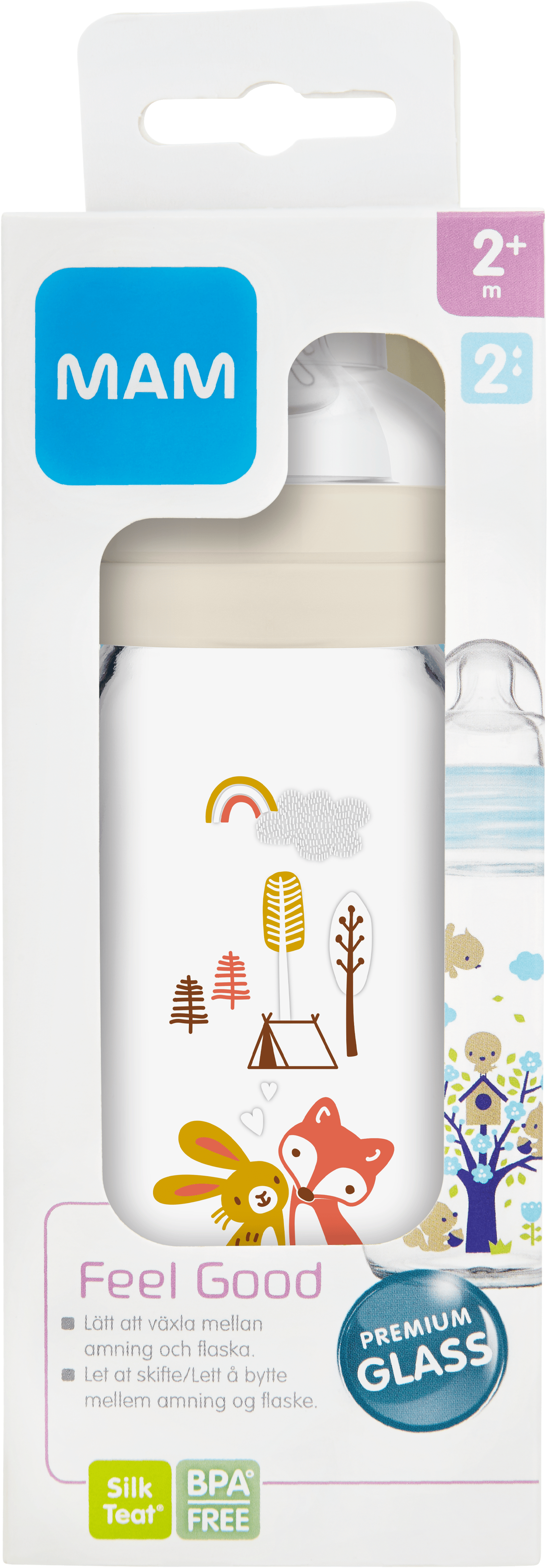 MAM Feel Good Nappflaska Glas 2+ Månader Neutral 260 ml
