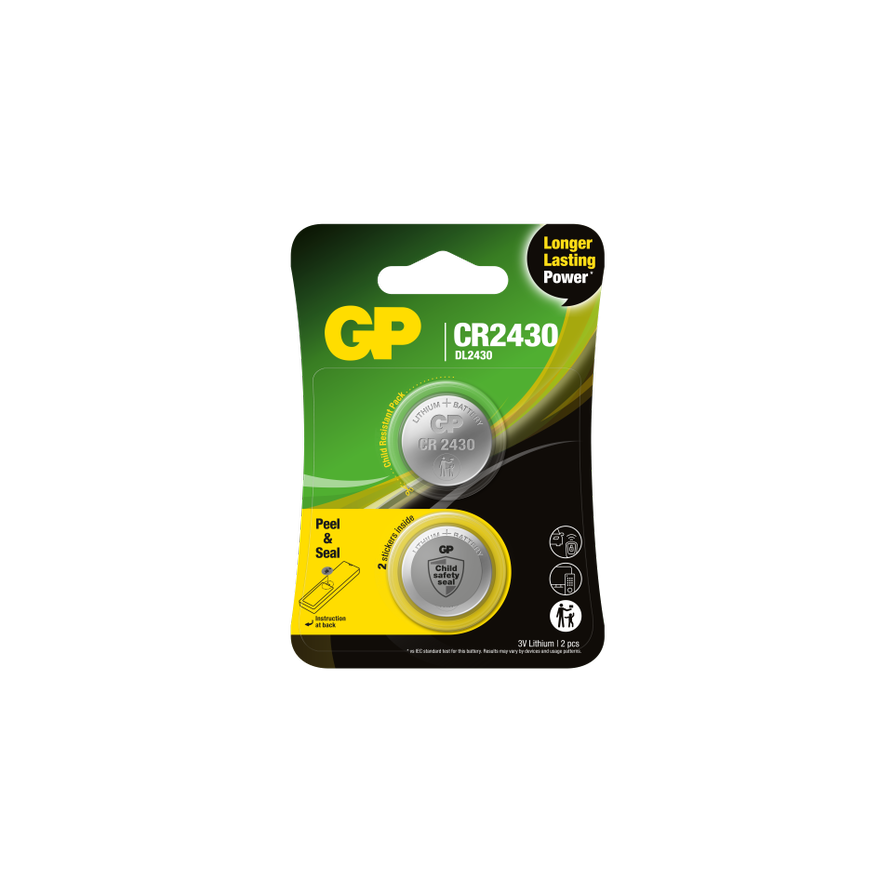 GP Batteries Knappcell Litium CR2430 Safety seal 2 st