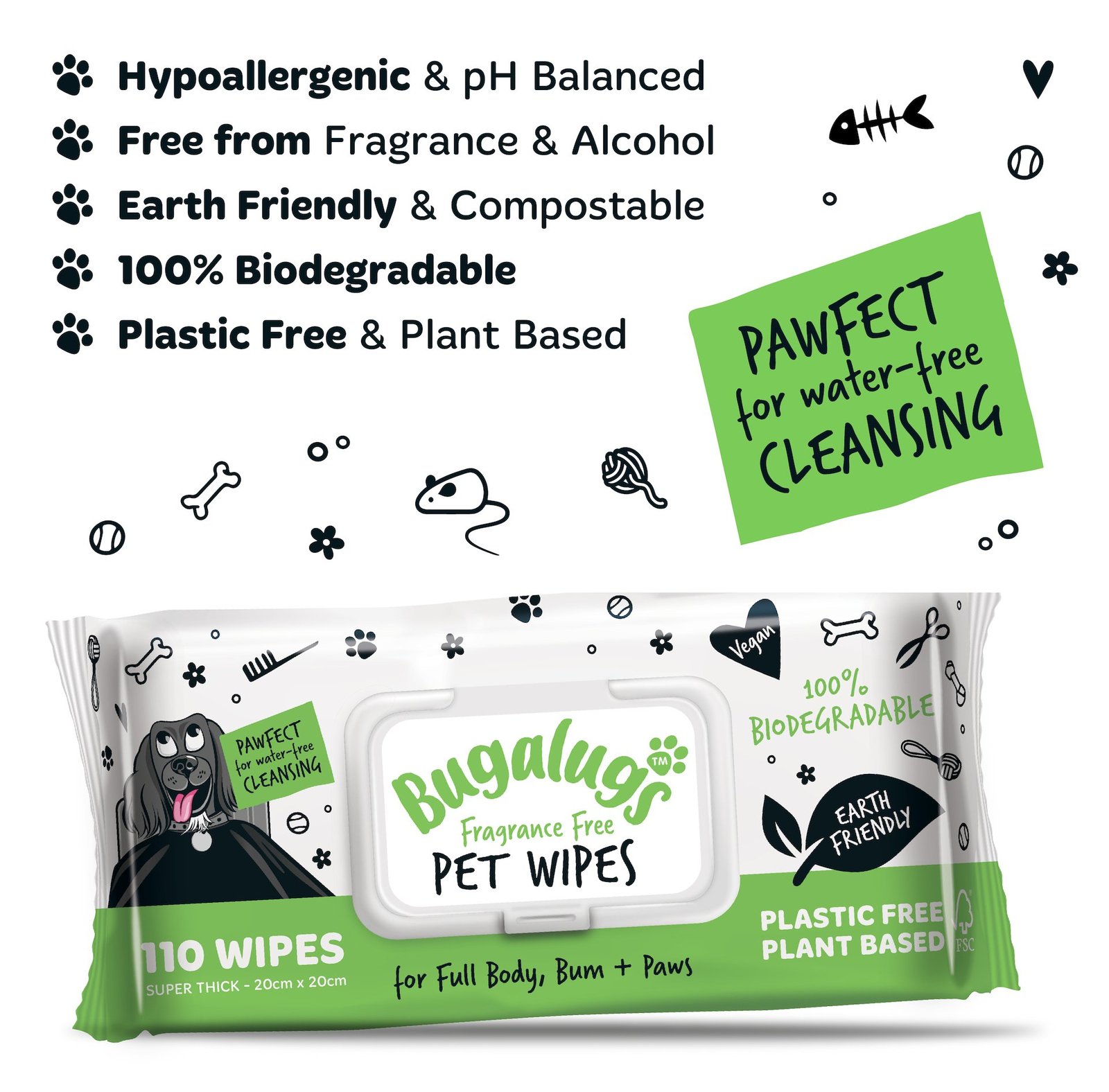 Bugalugs Biodegradable Wipes 110 st