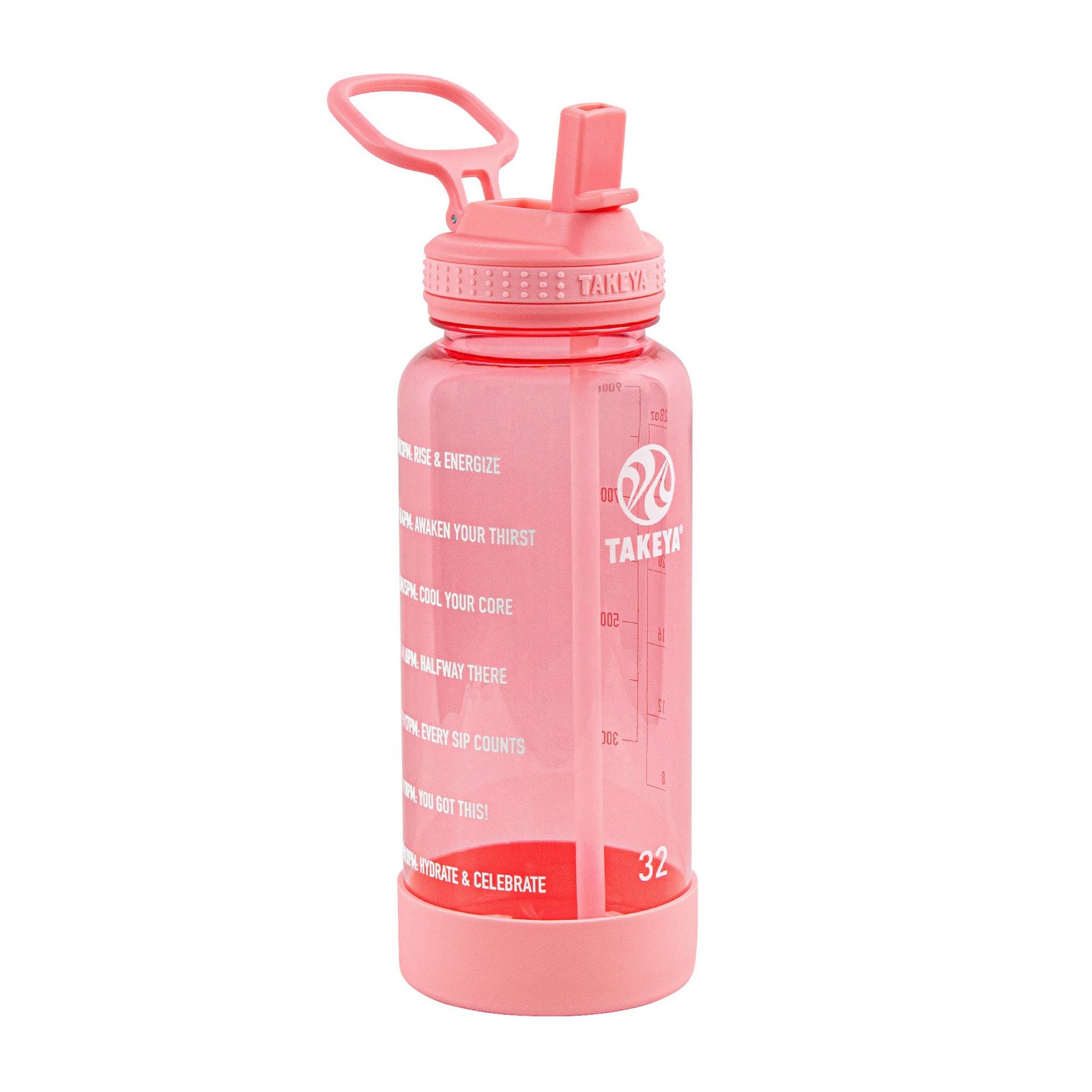 TAKEYA Tritan Motivational Straw Bottle Flutter Pink 950 ml