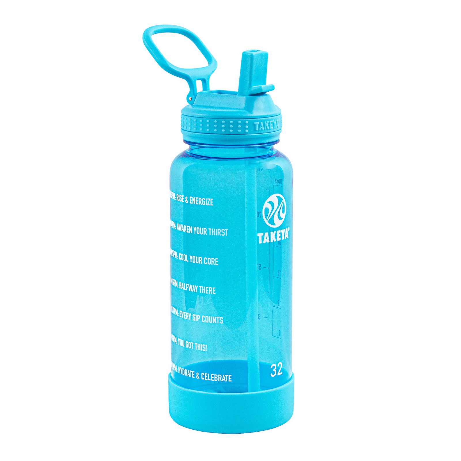 TAKEYA Tritan Motivational Straw Bottle Breezy Blue 950 ml