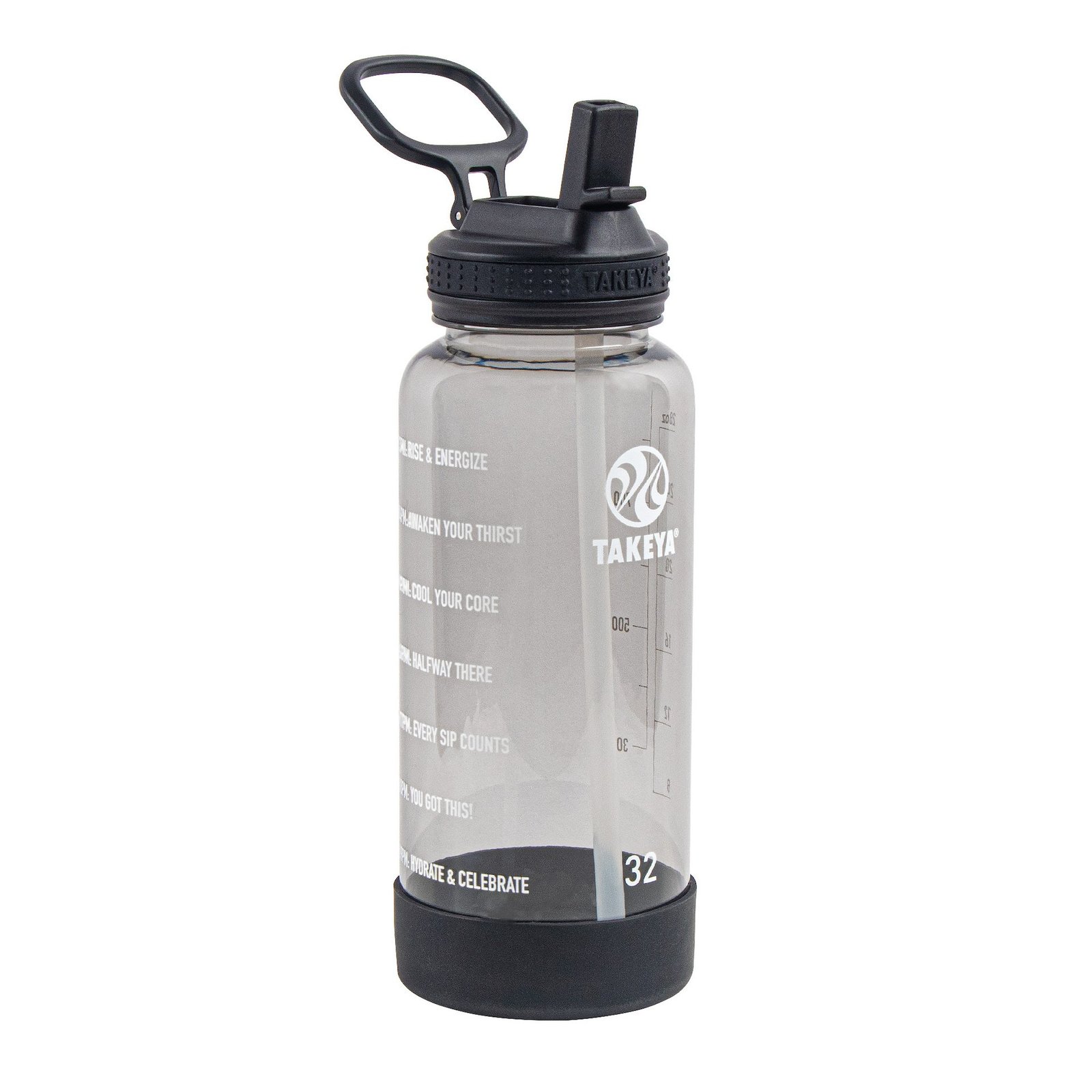 TAKEYA Tritan Motivational Straw Bottle Stormy Black 950 ml