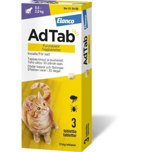 AdTab 12 mg Fästingmedel Katt 0,5-2kg 3 tuggtabletter