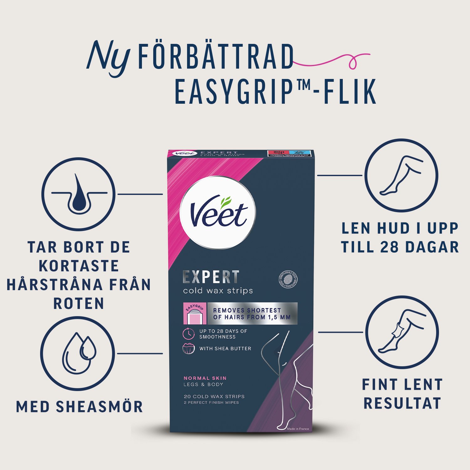 Veet Expert Vaxremsor Normal hud för ben & kropp 20 st