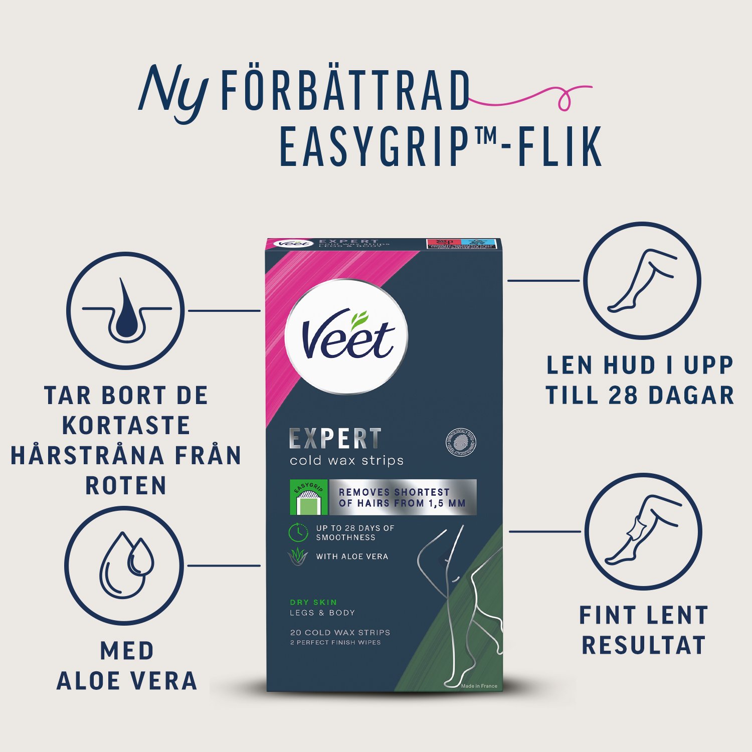 Veet Expert Vaxremsor Torr hud för ben & kropp 20 st