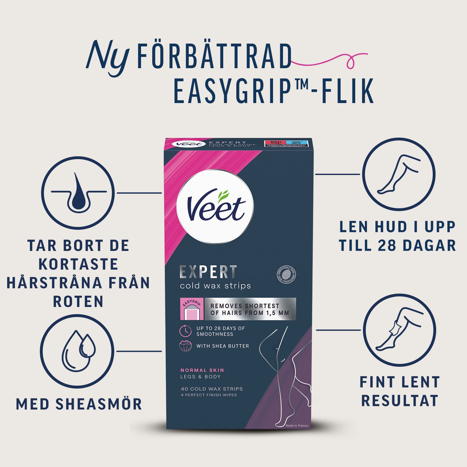 Veet Expert Vaxremsor Normal hud för ben & kropp 40 st