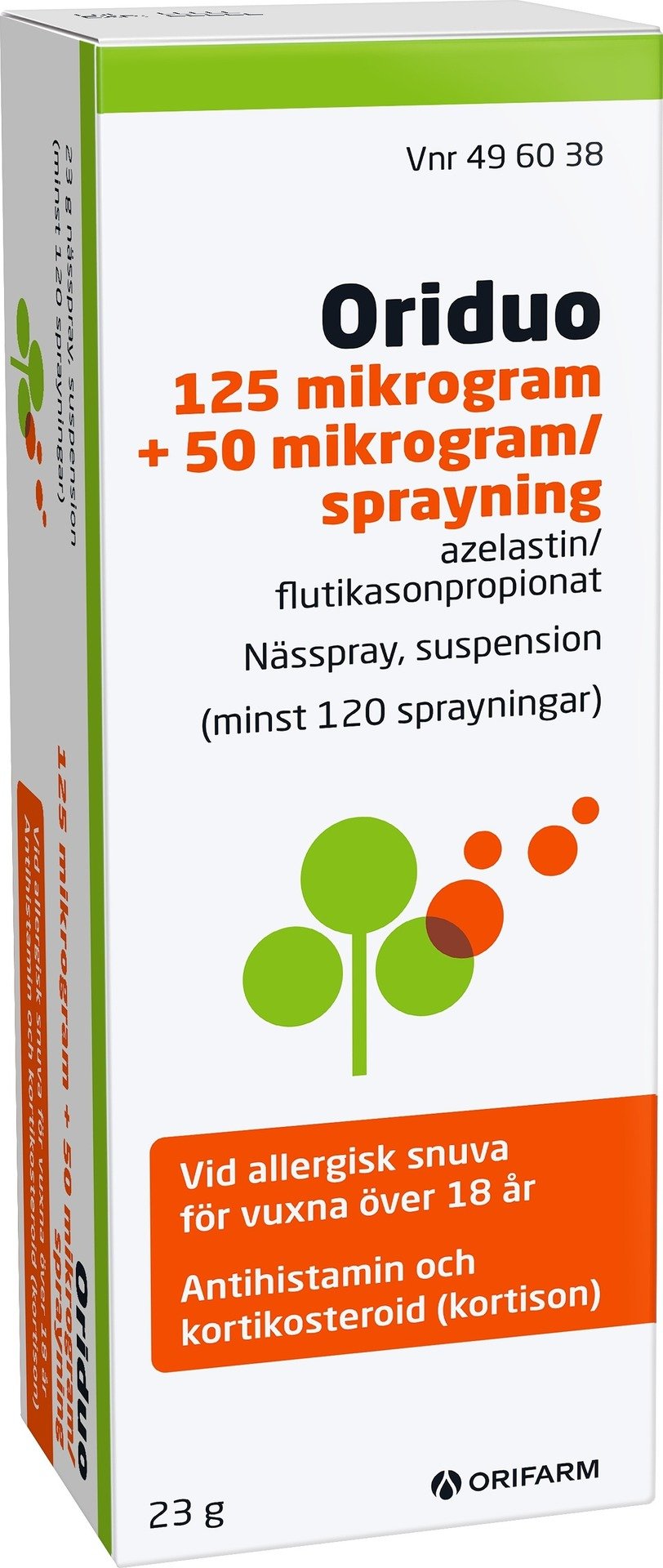 Oriduo Nässpray 125 mikrogram + 50 mikrogram/sprayning 120 sprayningar