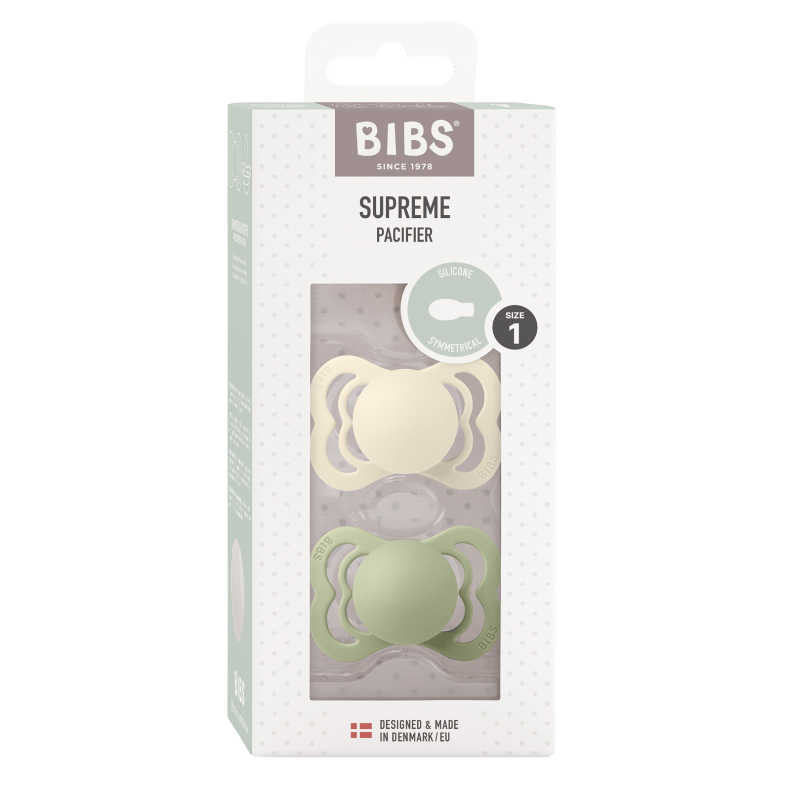 BIBS Supreme Silicone 0+ månader Size 1 Ivory/Sage 2 st