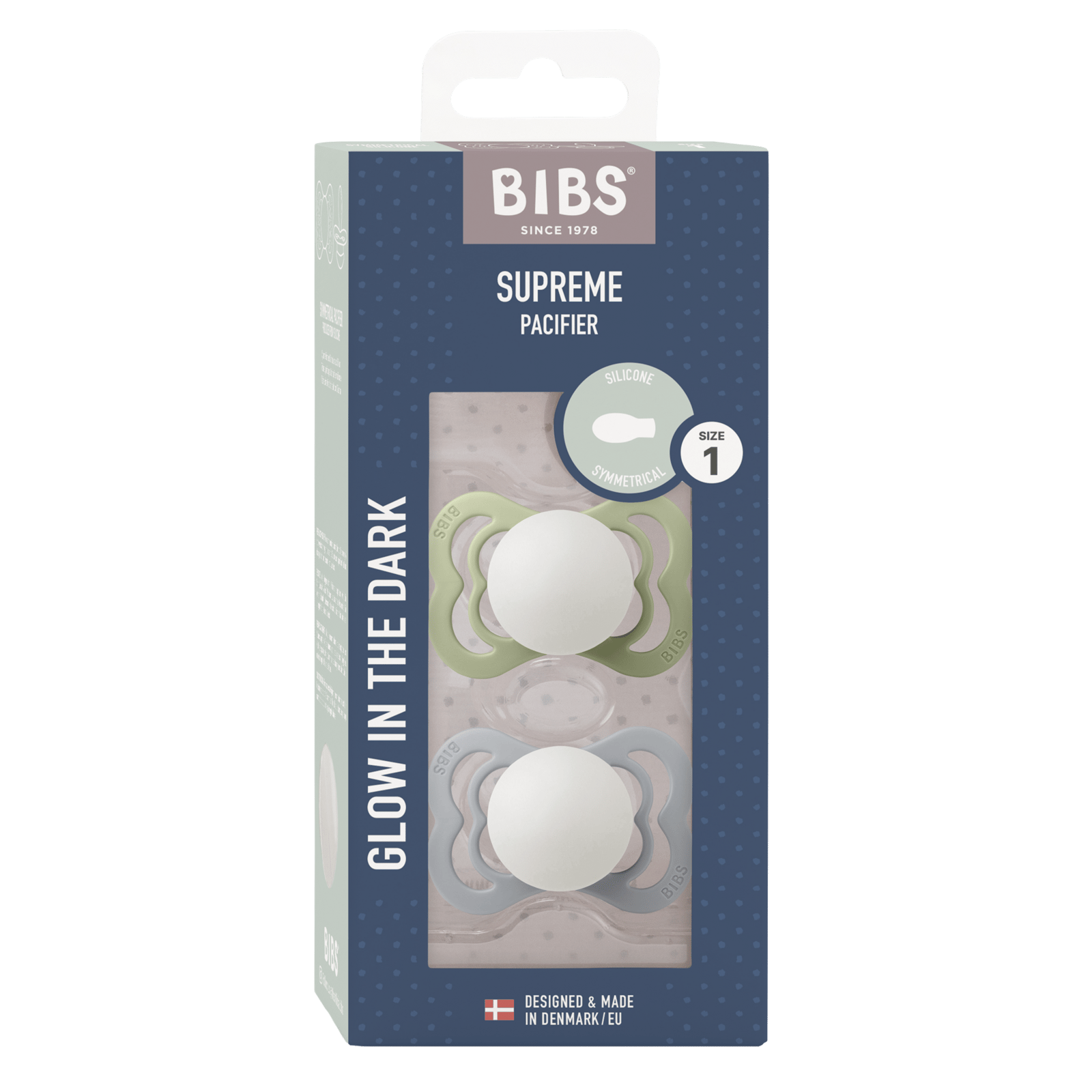 BIBS Supreme Silicone 0+ månader Size 1 Sage Glow/Cloud Glow 2 st