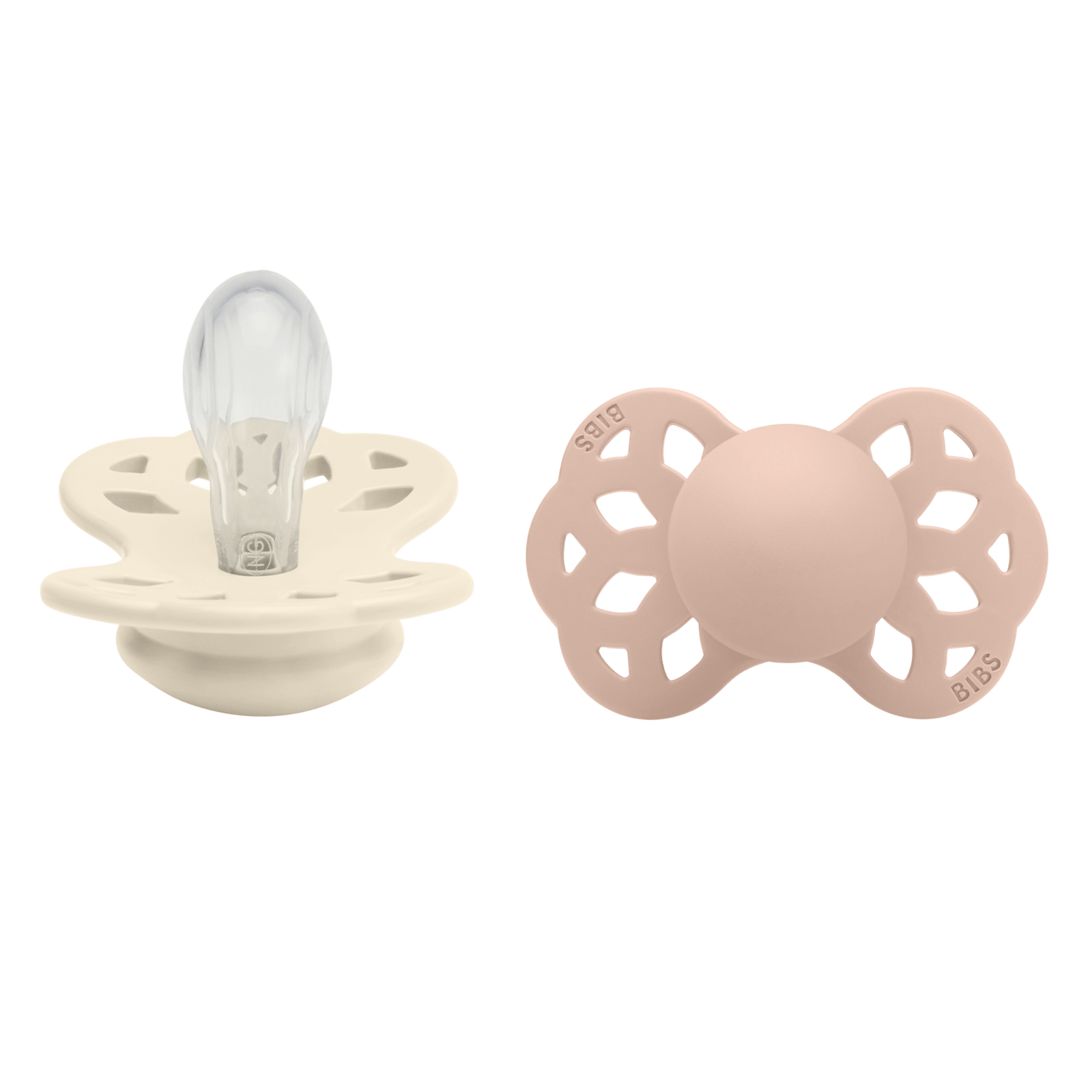BIBS Infinity Symmetrical Silicone 0+ månader Size 1 Ivory/Blush 2 st